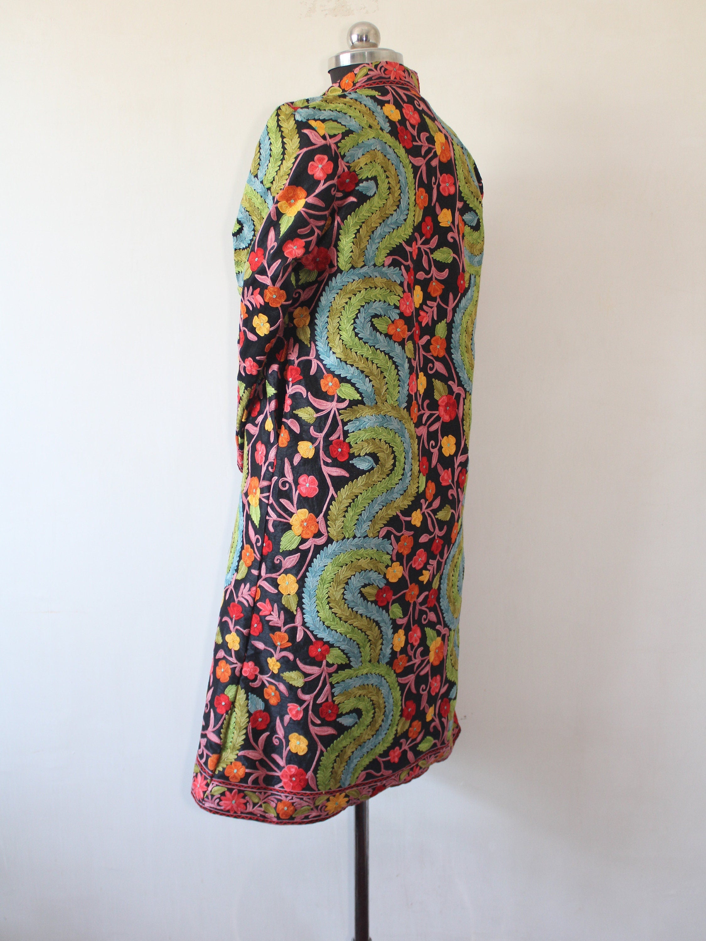 Kashmiri Jacket, Embroidered Silk Jacket, Long Length Coat, Bohemian Jacket, Embroidered Jacket, Long Embroidered Coat, Wool Winter Jacket - BATIN