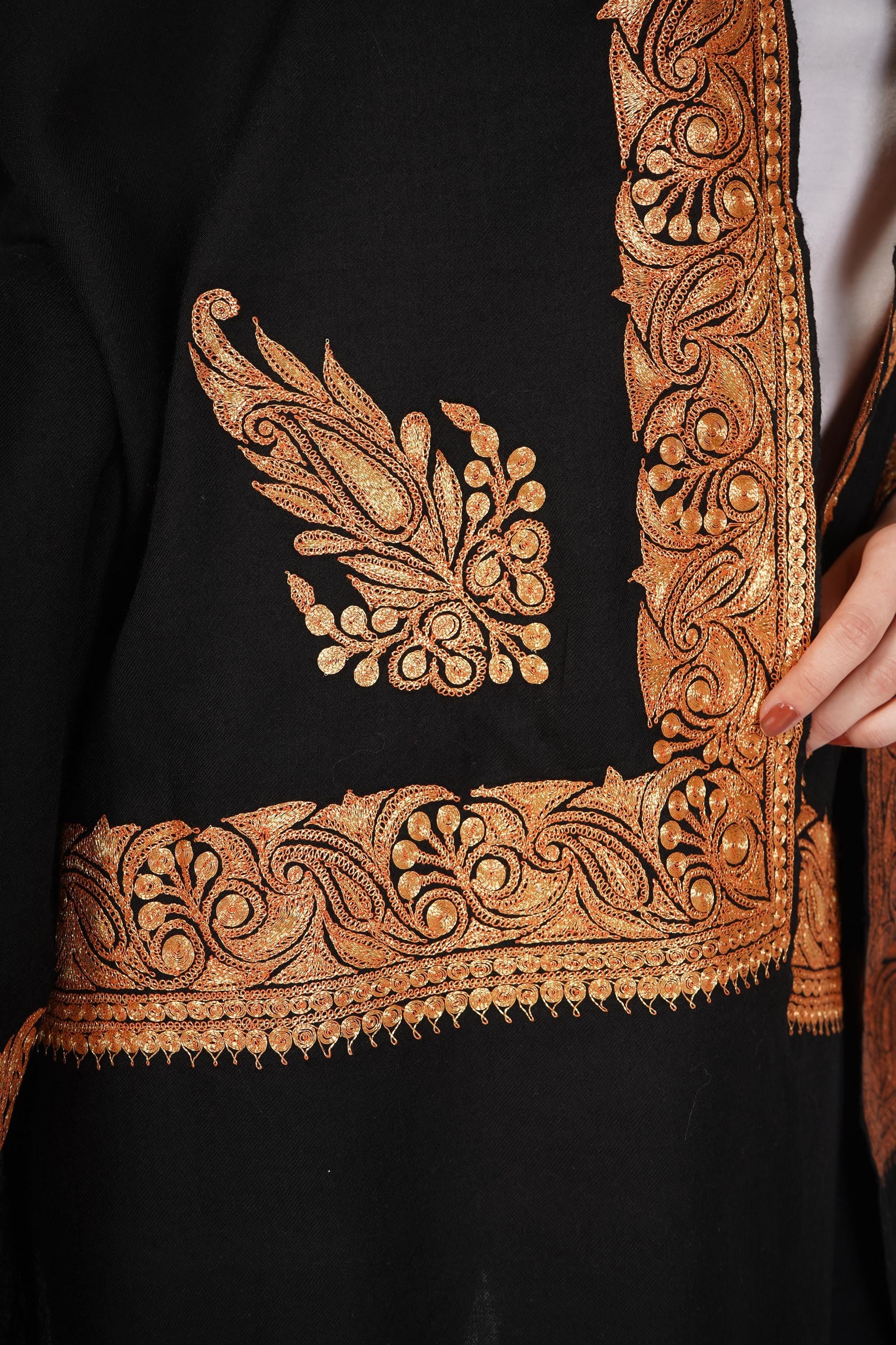 Kashmiri Tilla Shawl For Women,Pashmina Bridal Embroidered Shawl,Indian Wedding Shawl, Bridal Cover Up Wrap, Zari Embroidered Cashmere Shawl