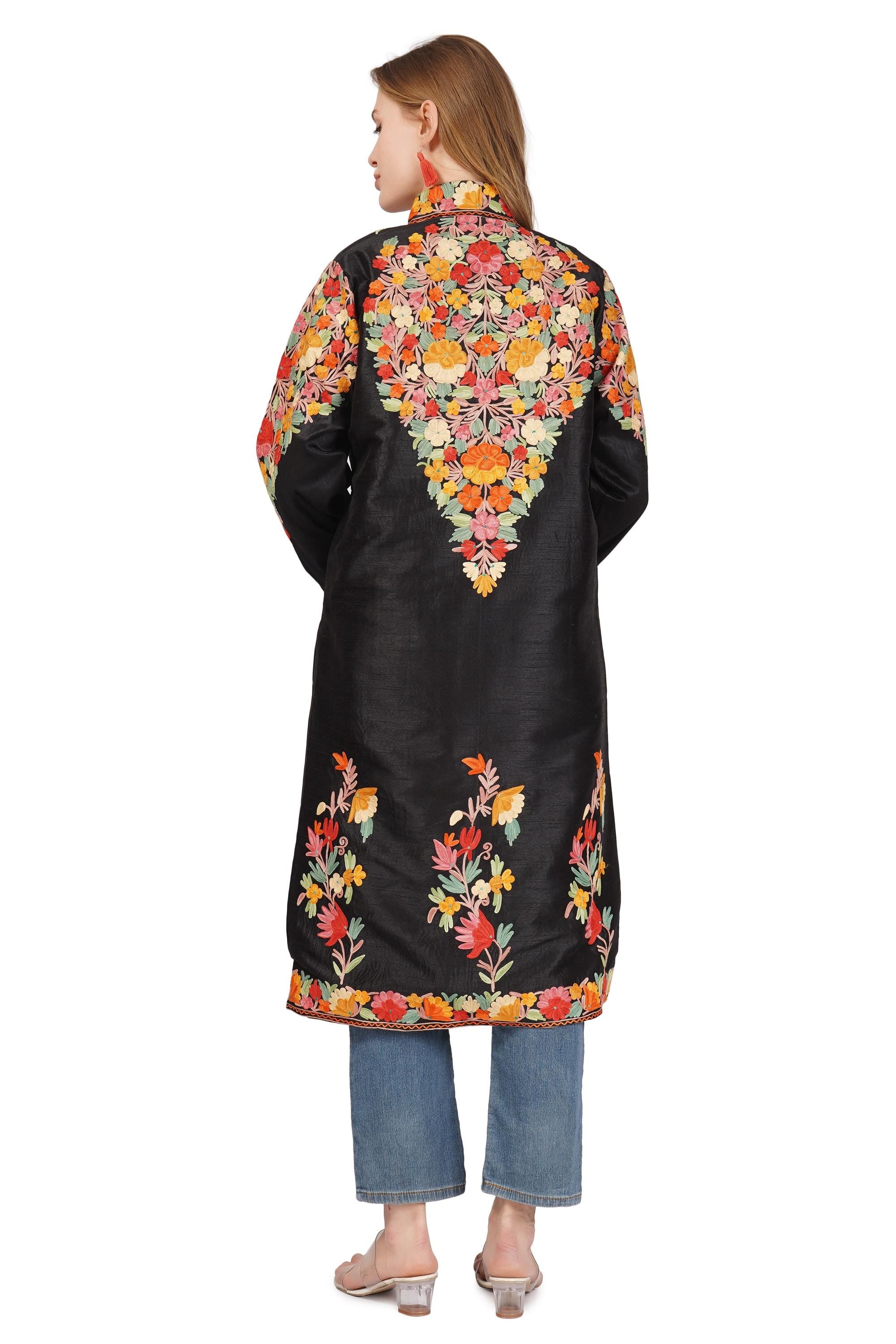 Kashmiri Jacket, Embroidered Wool Jacket, Long Length Coat, Bohemian Jacket, Embroidered Jacket, Long Embroidered Coat, wool winter Jacket