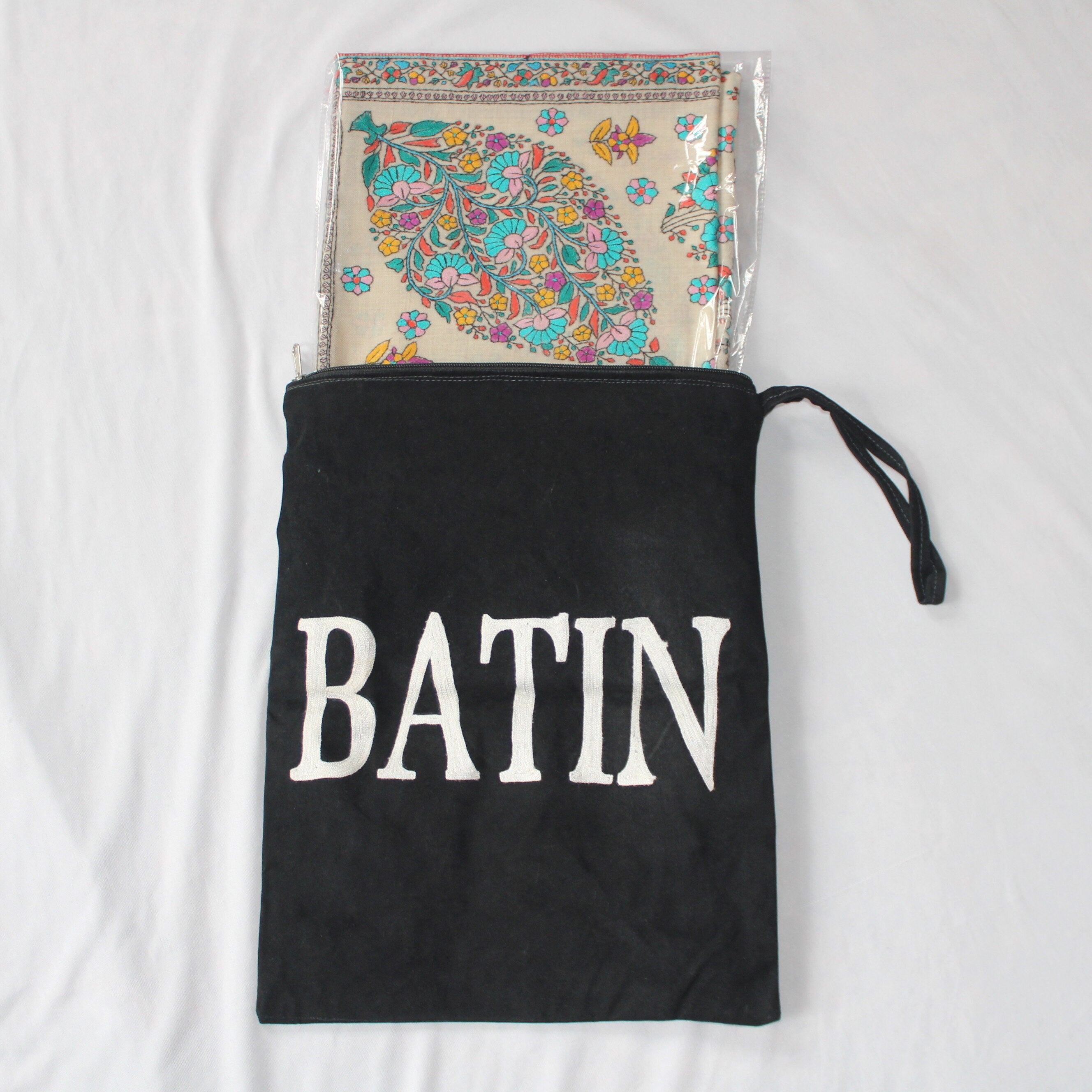 Pure Pashmina sozni handwork Embroidery Shawl, Handmade Undyed Natural White, Paper Mache Embroidery, Sozni Hand Embroidery - BATIN