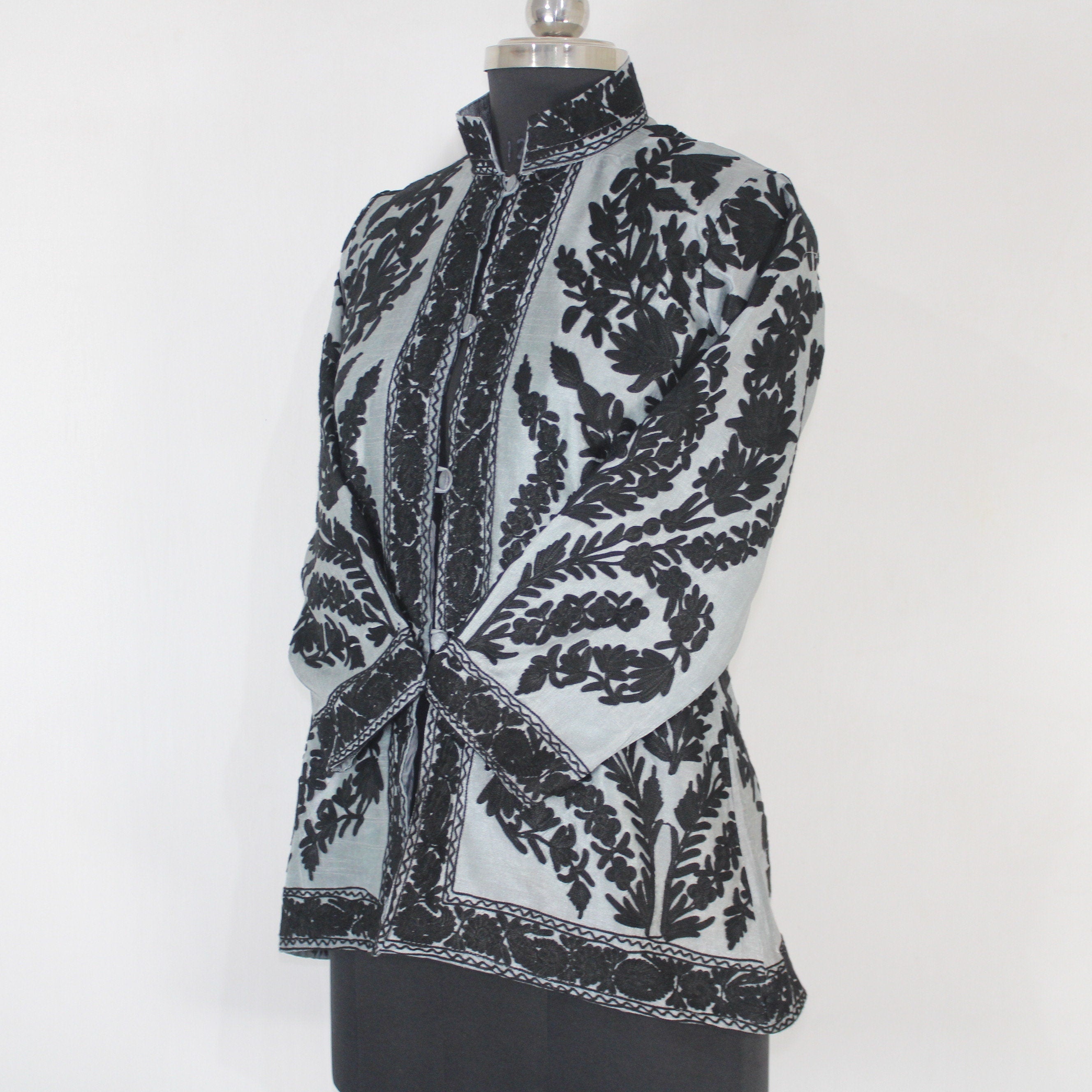 Kashmiri Jacket, embroidered silk jacket, short length coat, Bohemian Jacket, embroidered jacket, short embroidered coat, silk summer jacket - BATIN