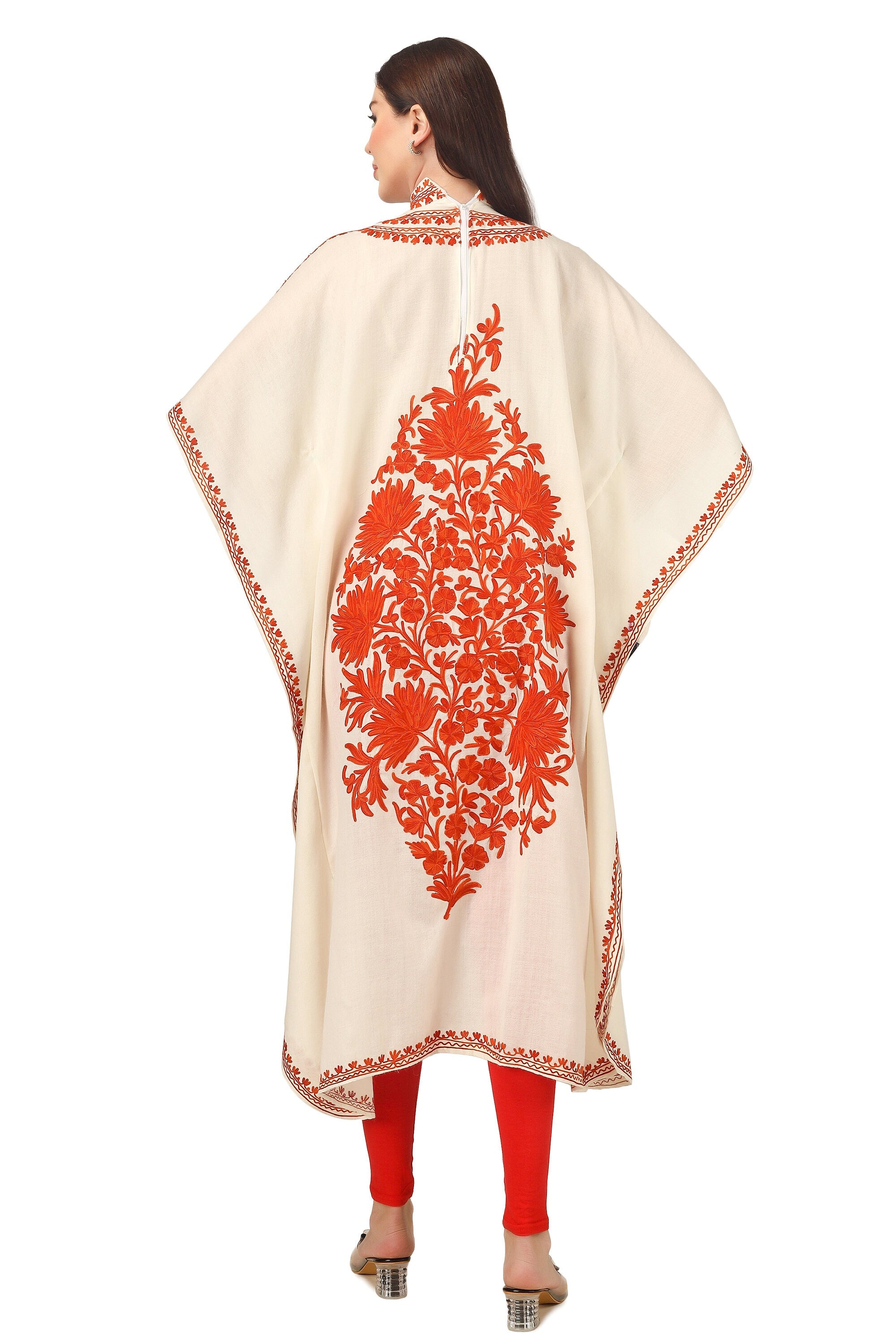 Pashmina Kaftan, Cashmere Aari Embroidered Kaftan, Kashmiri Kaftan, Women Caftan, White Kaftan,