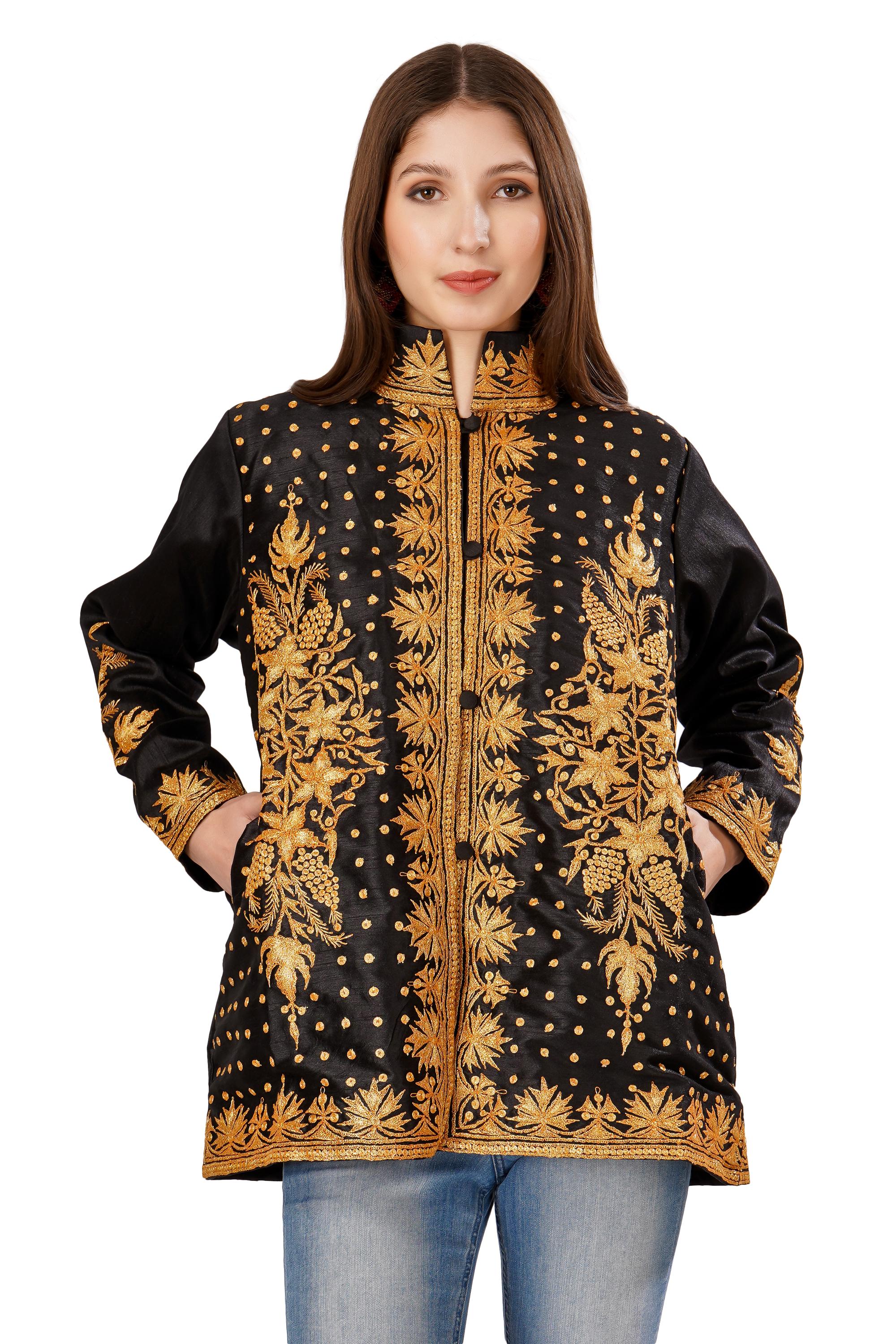 Kashmiri Jacket, Embroidered Silk Jacket, Short Length Coat, Bohemian Jacket, Tilla Embroidered Jacket, Short Embroidered Coat - BATIN