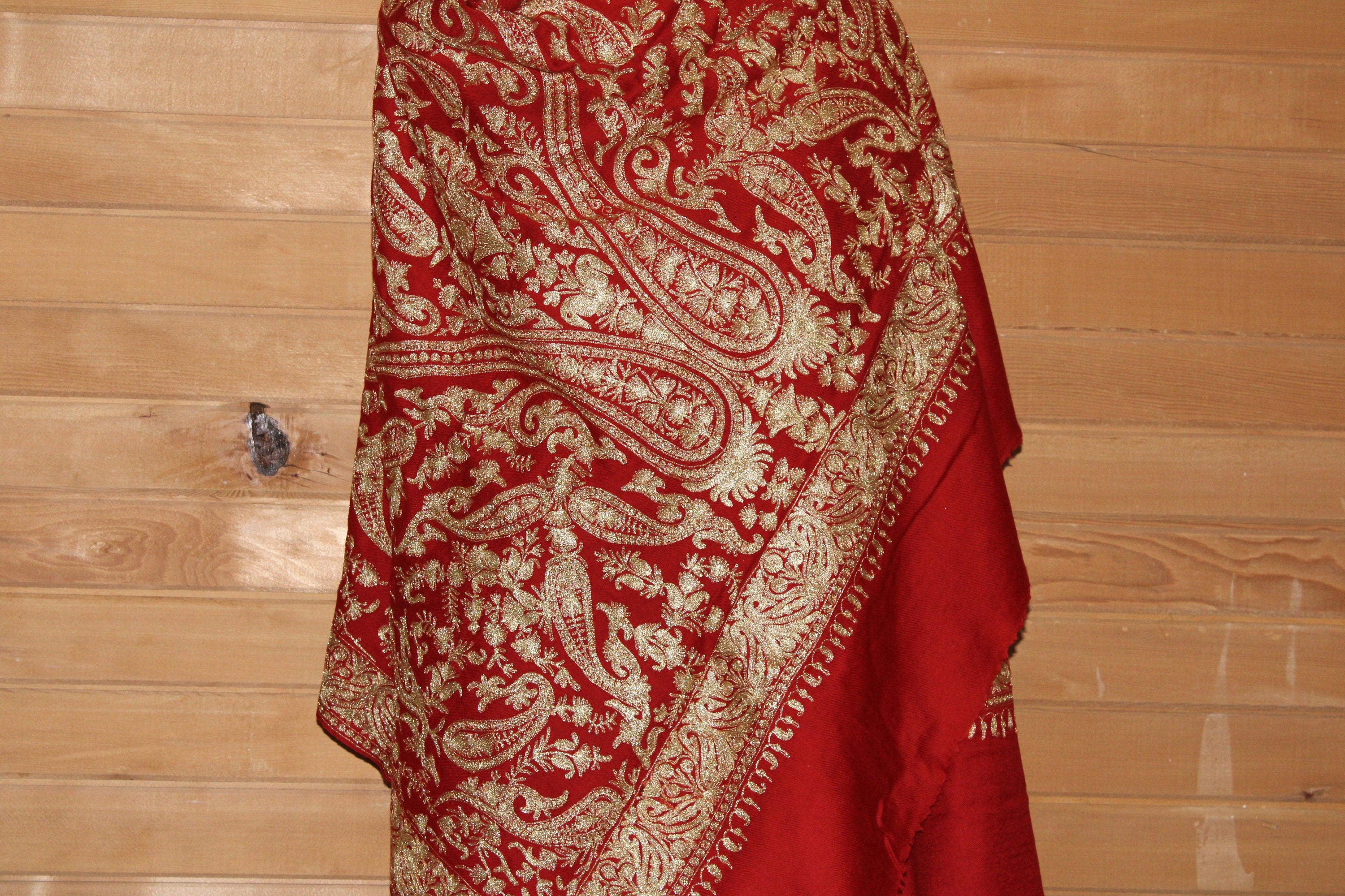 Bridal Embroidered Shawl, Kashmiri Tilla Shawl For Women, Indian Wedding Shawl, Bridal Cover Up Wrap, Zari Embroidered Cashmere Shawl