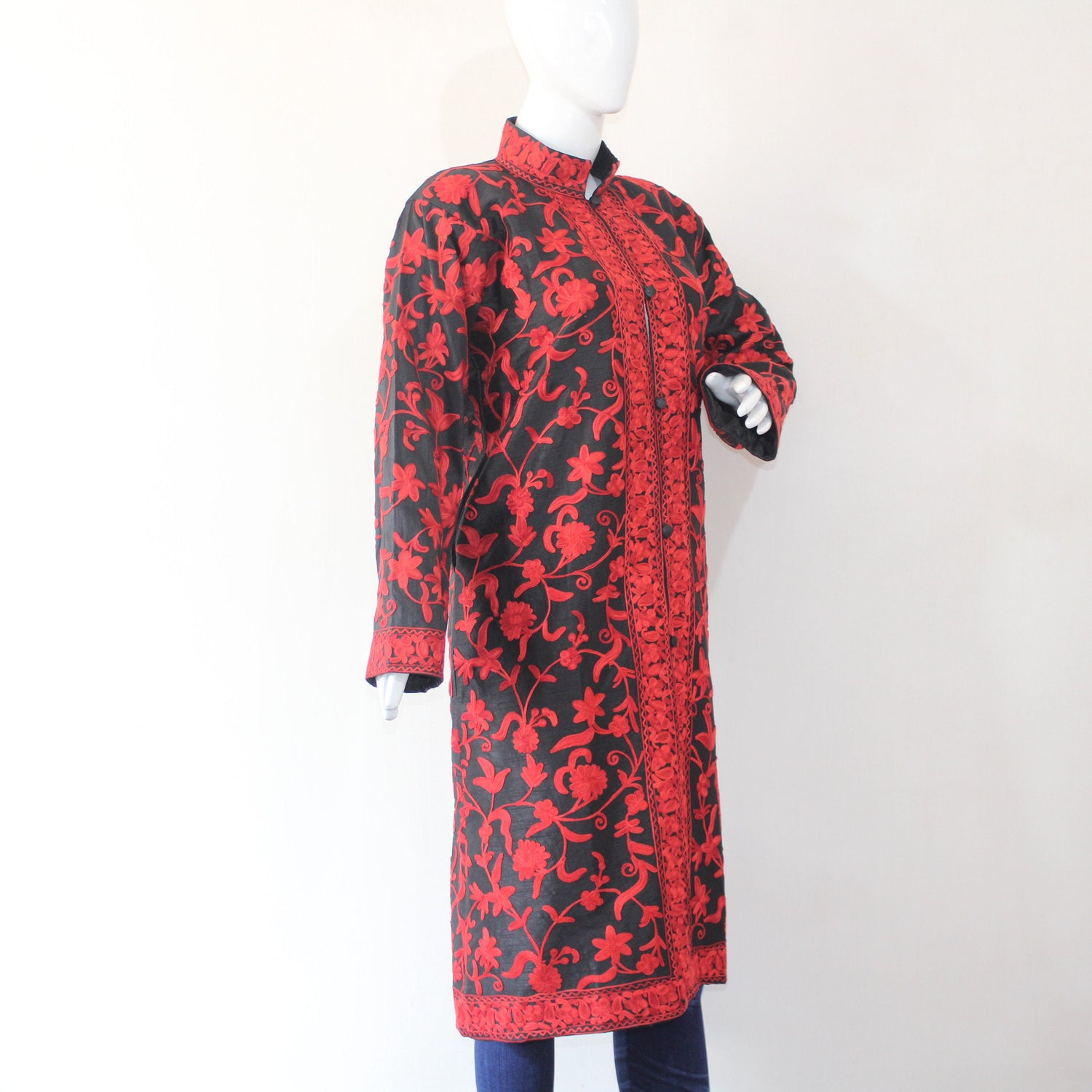 Bohemian wool Jacket - Hand-Embroidered Kashmiri Coat - Long Length winter Coat
