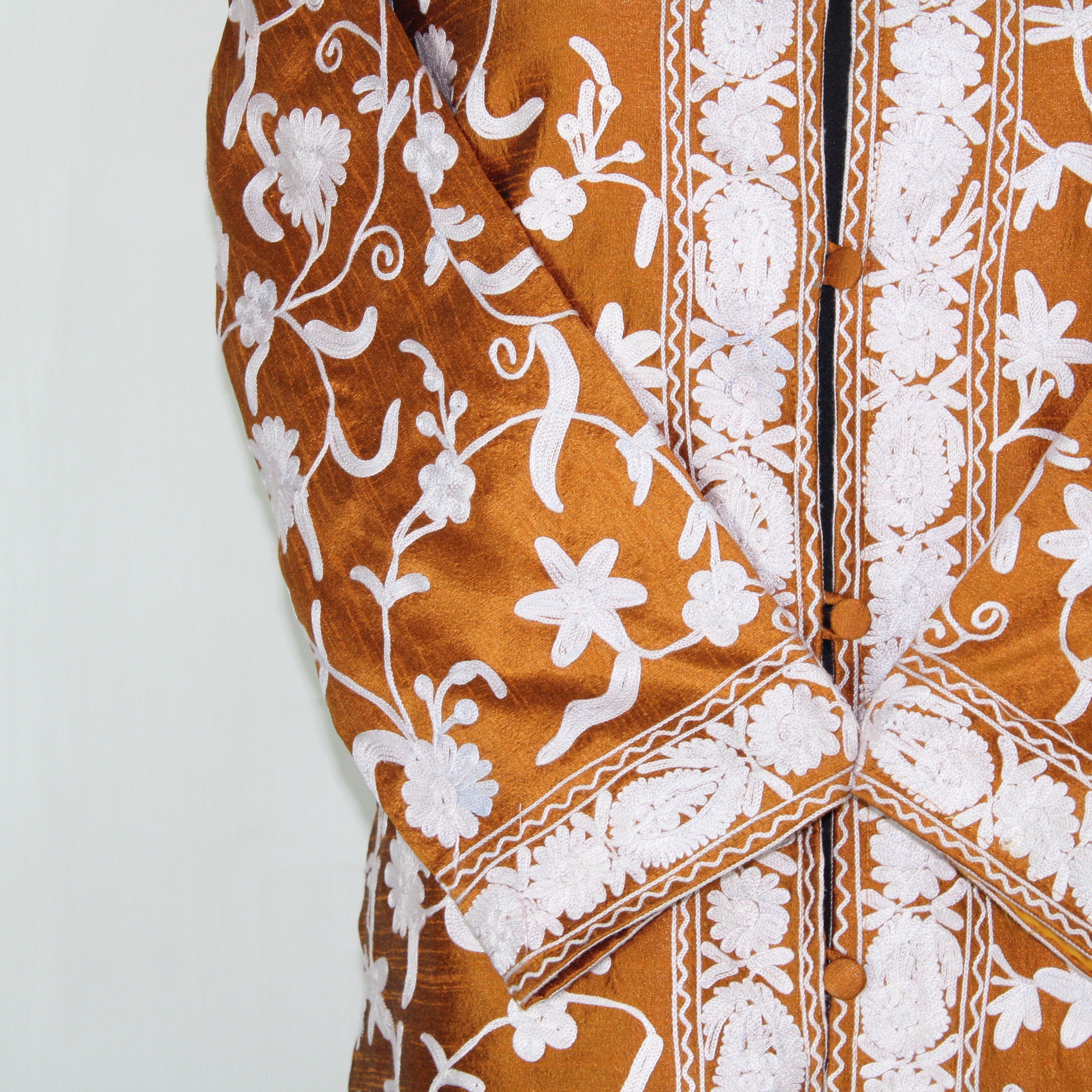 Bohemian Silk Jacket: Kashmiri Embroidered Coat for Summer
