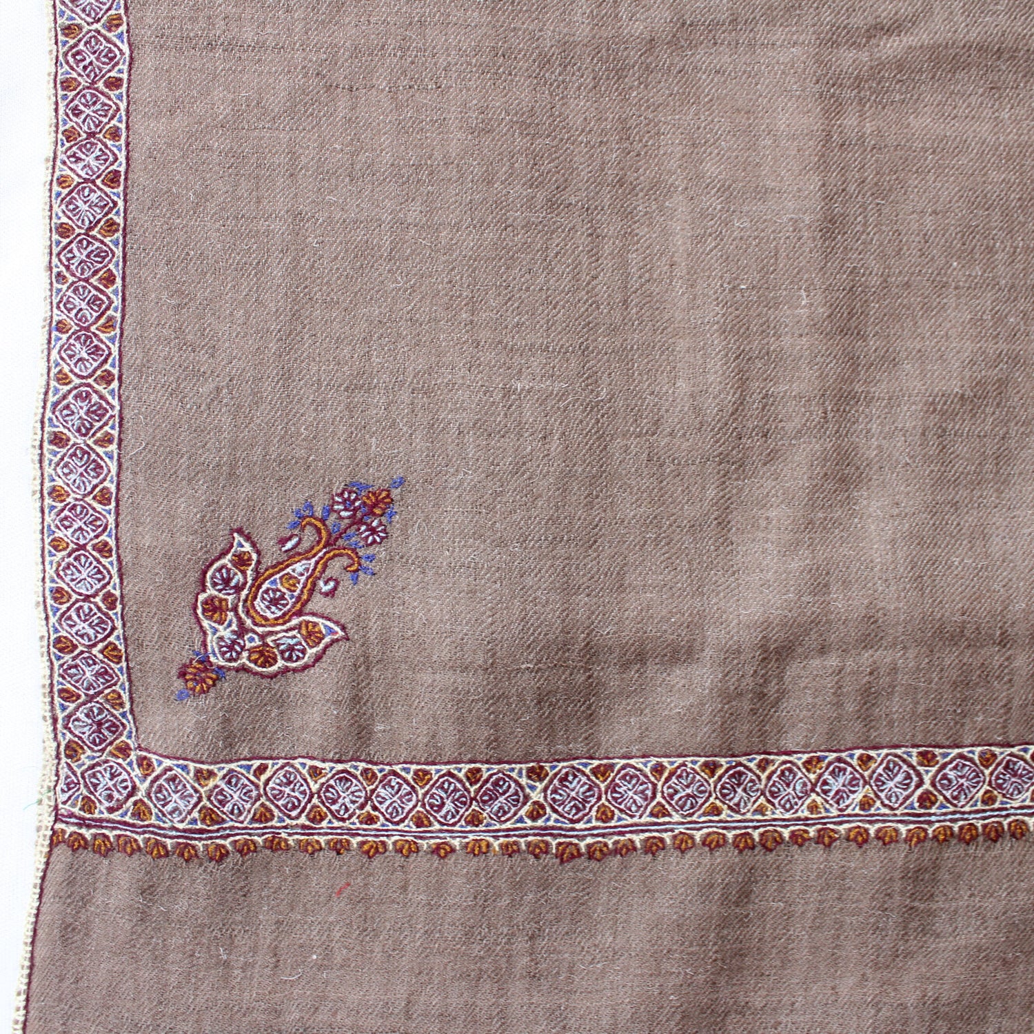 Hand Woven Pashmina Stole with Sozni Hand Embroidery, Pure Pashmina Hand Embroidered Scarf For Women - BATIN
