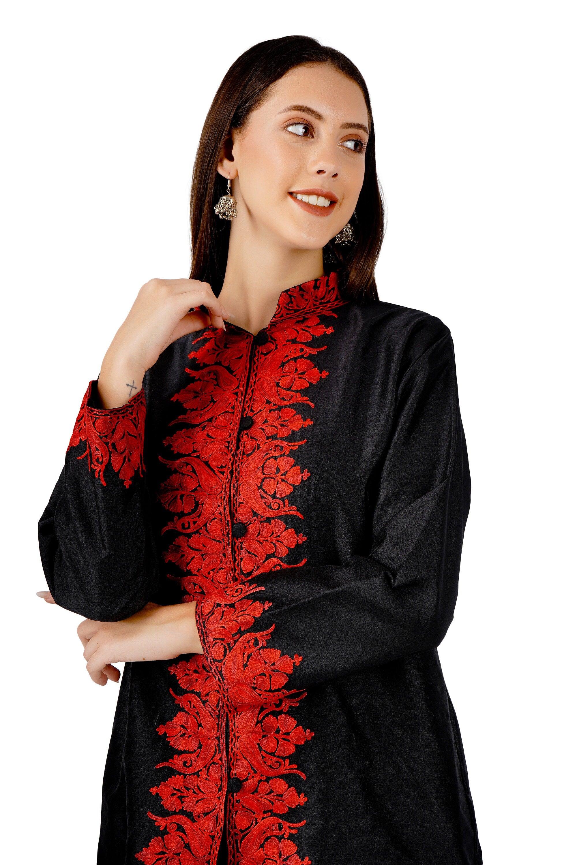 Short Embroidered Silk Jacket: Bohemian Style Kashmiri Coat