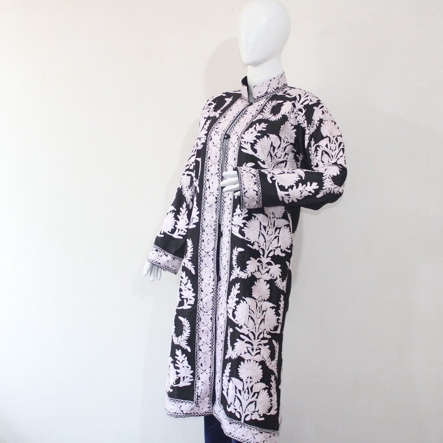 Kashmiri Jacket, embroidered silk jacket, long length coat, Bohemian Jacket, embroidered jacket, long embroidered coat, silk summer jacket
