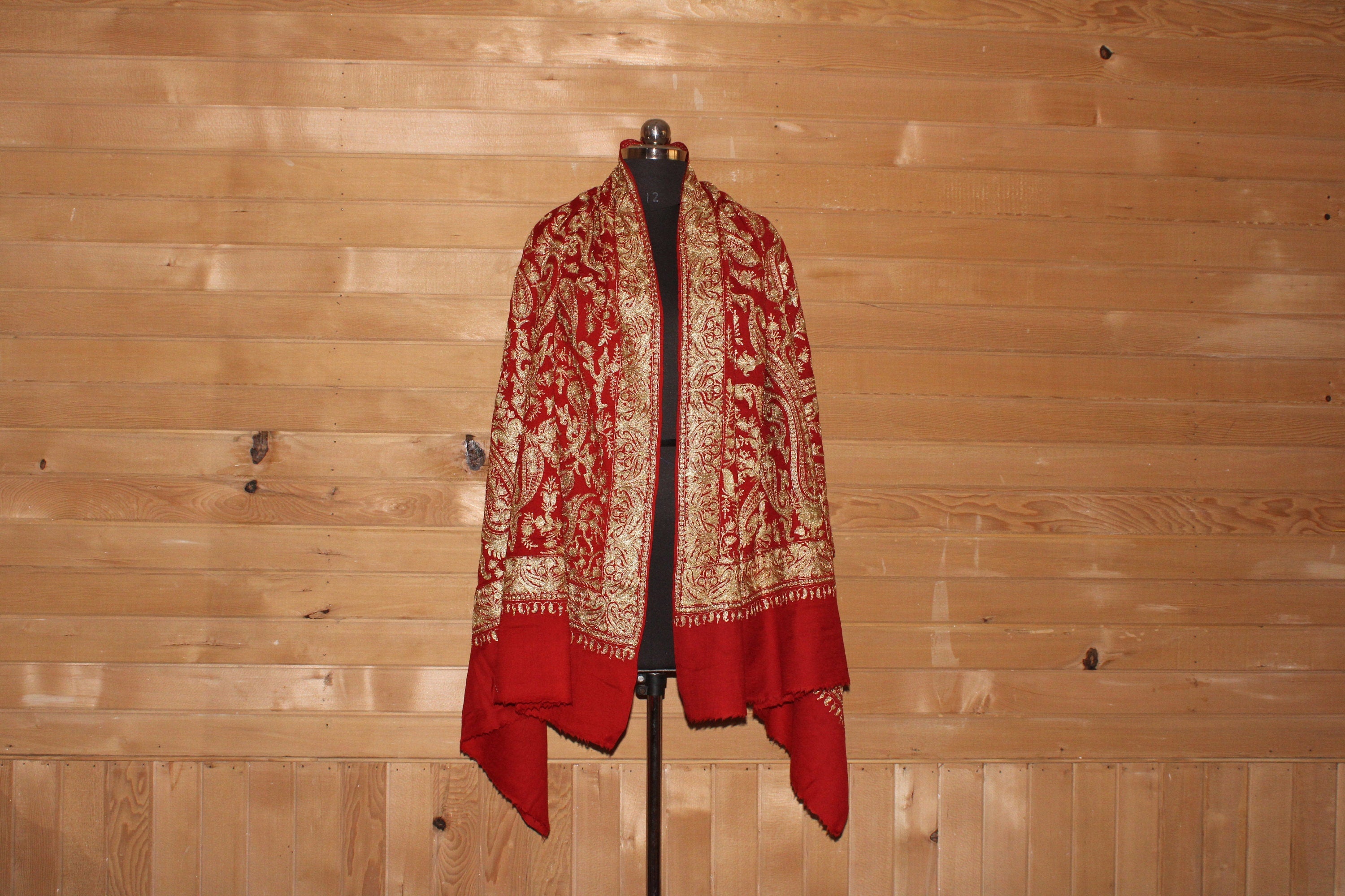 Bridal Embroidered Shawl, Kashmiri Tilla Shawl For Women, Indian Wedding Shawl, Bridal Cover Up Wrap, Zari Embroidered Cashmere Shawl