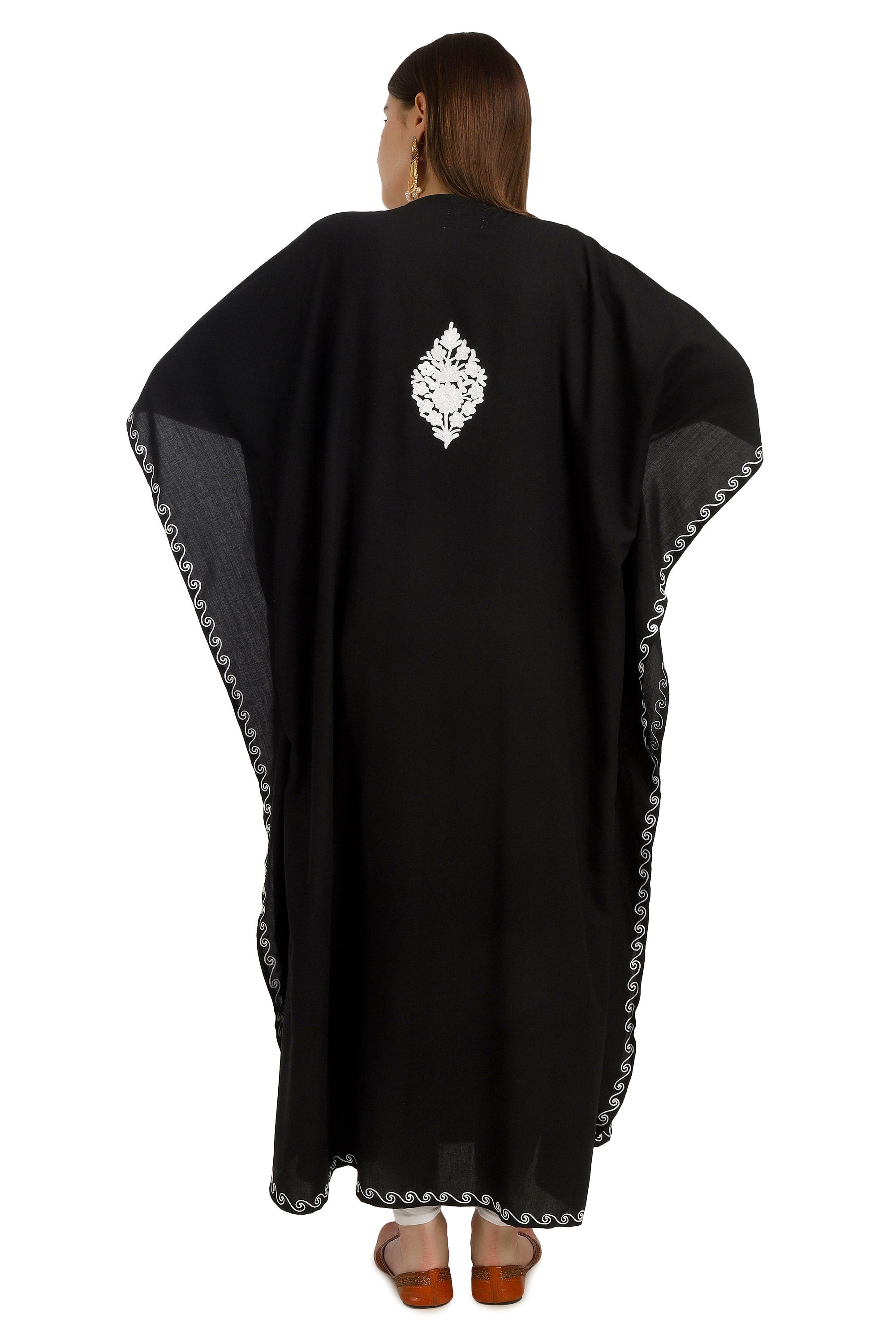 Kashmiri Aari Embroidered Cotton Kaftan for Women, Handmade Kaftan Dress for Girls, Cotton Maxi Dress for Summers