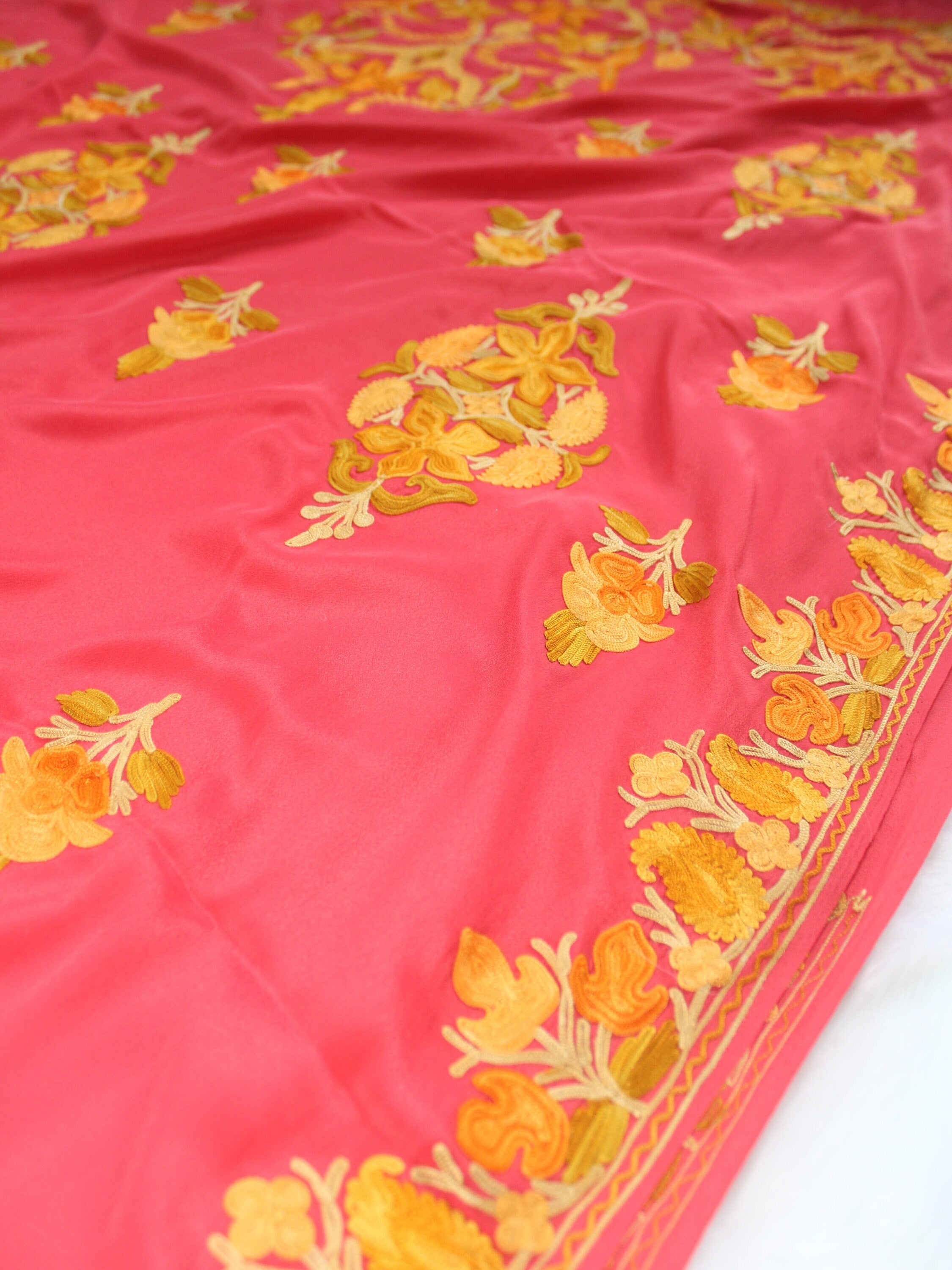 Handcrafted Kashmiri Saree - Exquisite Crepe Sari with Embroidery, Perfect for Women
