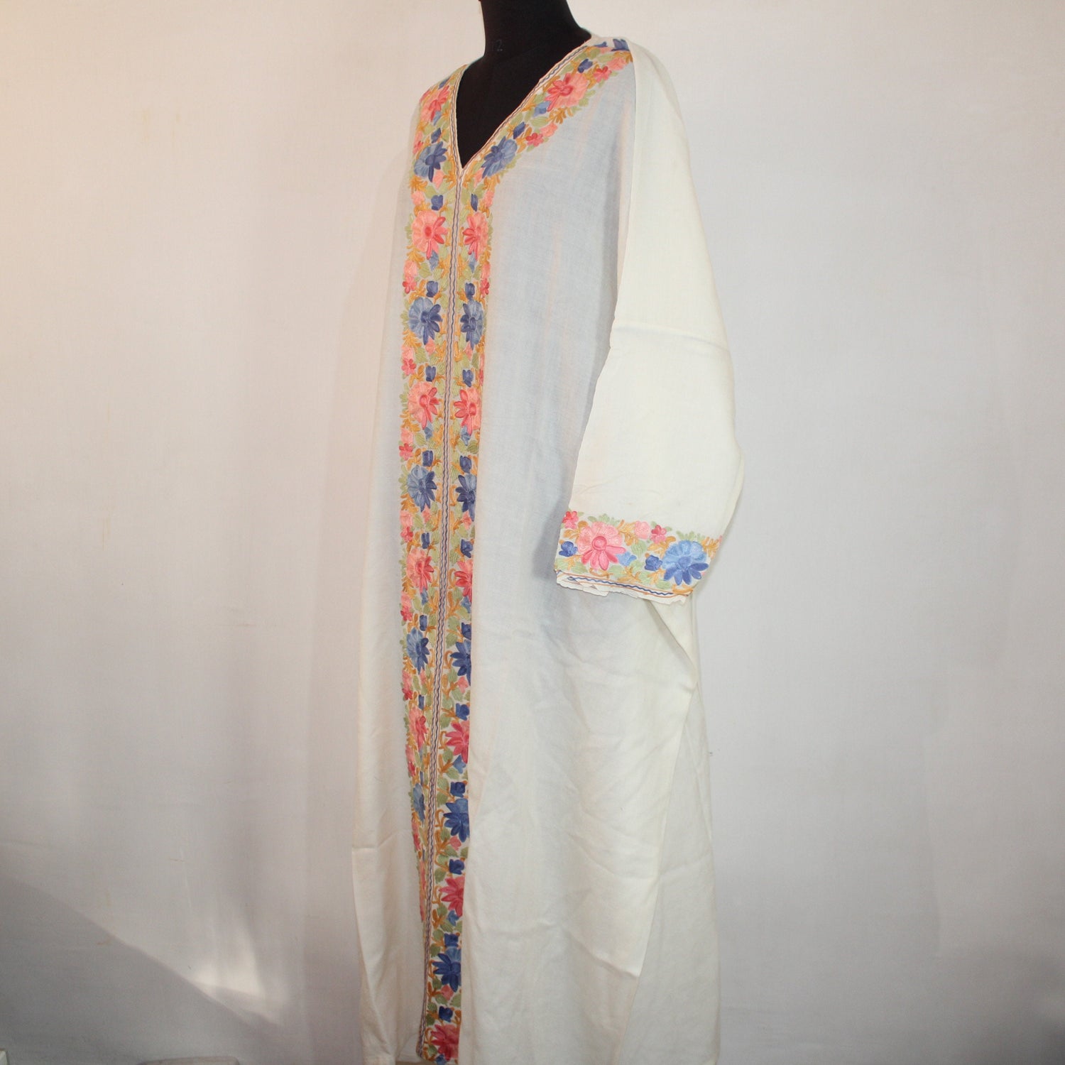 Kashmiri Aari Embroidered pure merino wool Kaftan for Women, Handmade Kaftan Dress for Girls,