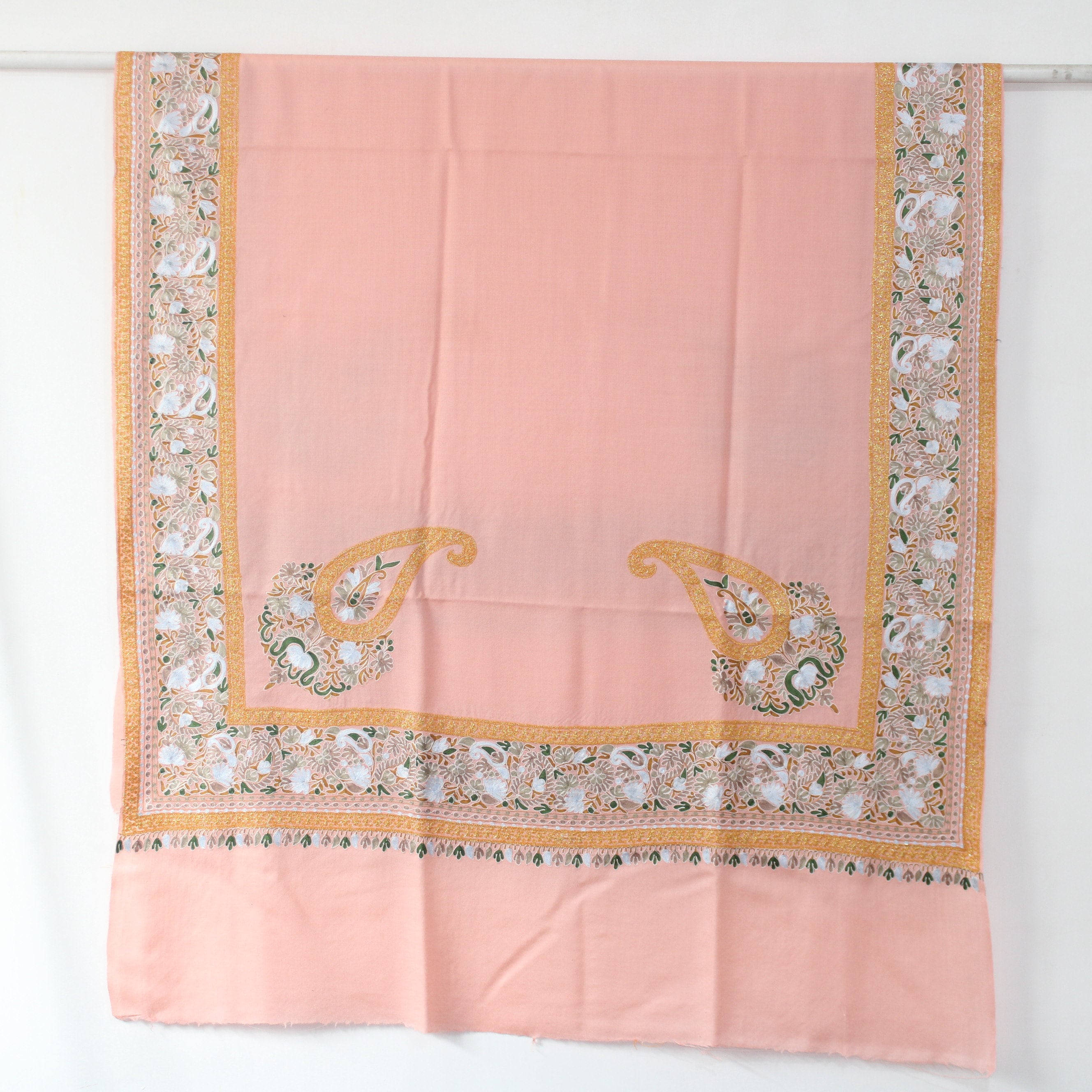 Kashmiri Tilla Silk Shawl Intricately Hand embroidered with Gold and Silk Threads