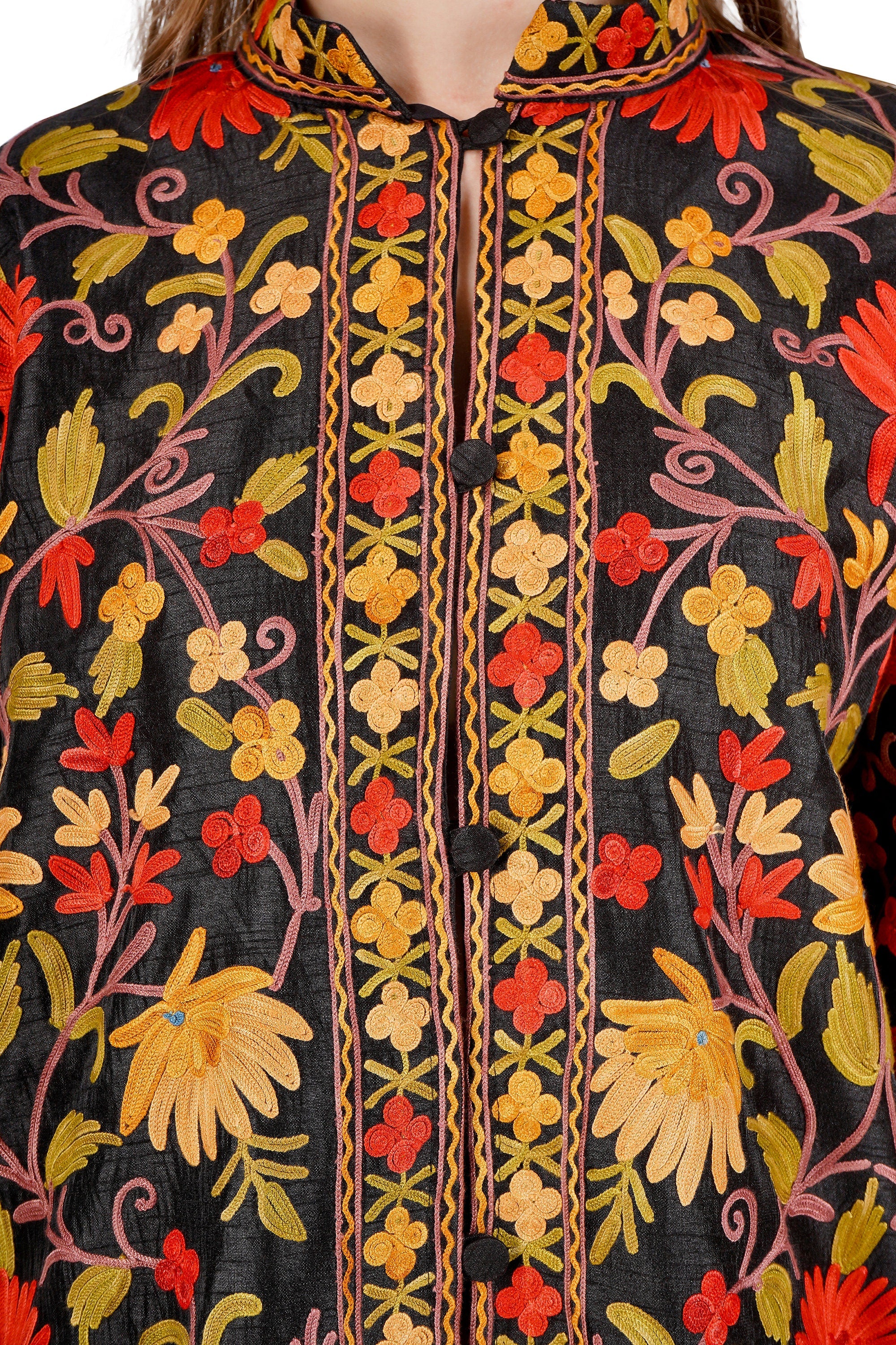 Kashmiri Jacket, Embroidered Wool Jacket, Long Length Coat, Bohemian Jacket, Embroidered Jacket, Floral Embroidered Coat, Wool Winter Jacket - BATIN