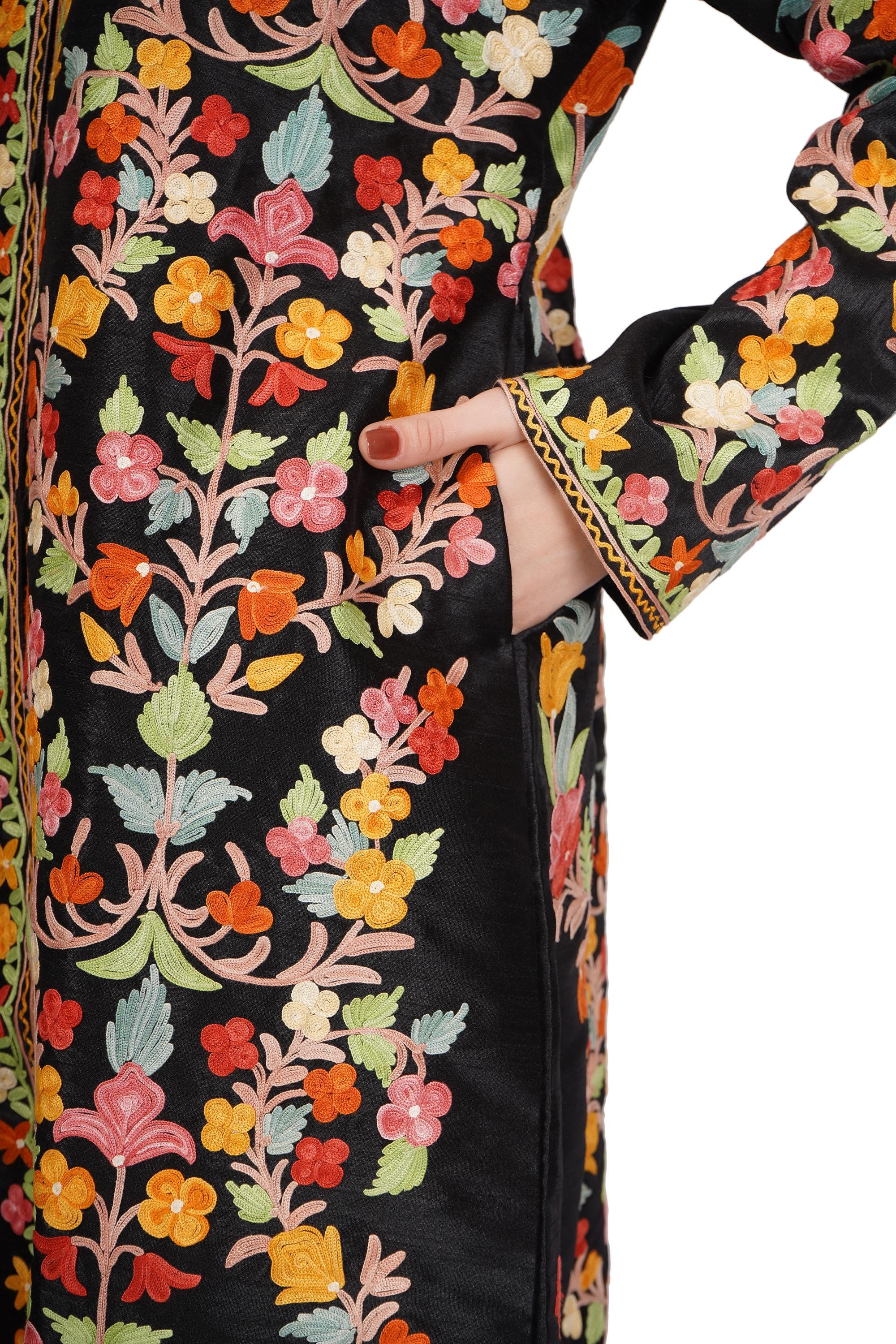 Kashmiri Jacket, Embroidered Silk Jacket, Long Length Coat, Bohemian Jacket, Embroidered Jacket, Long Embroidered Coat, Silk Summer Jacket