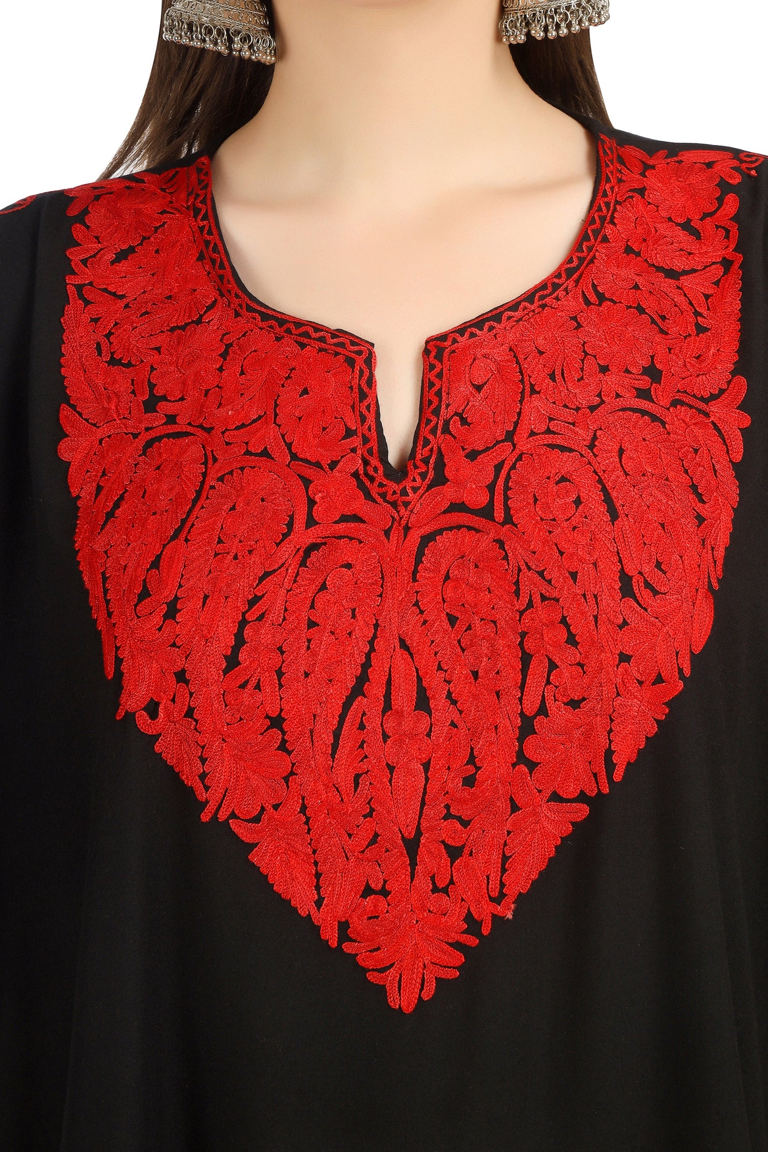 Kashmiri Aari Embroidered Cotton Kaftan for Women, Handmade Kaftan Dress for Girls, Cotton Maxi Dress for Summers