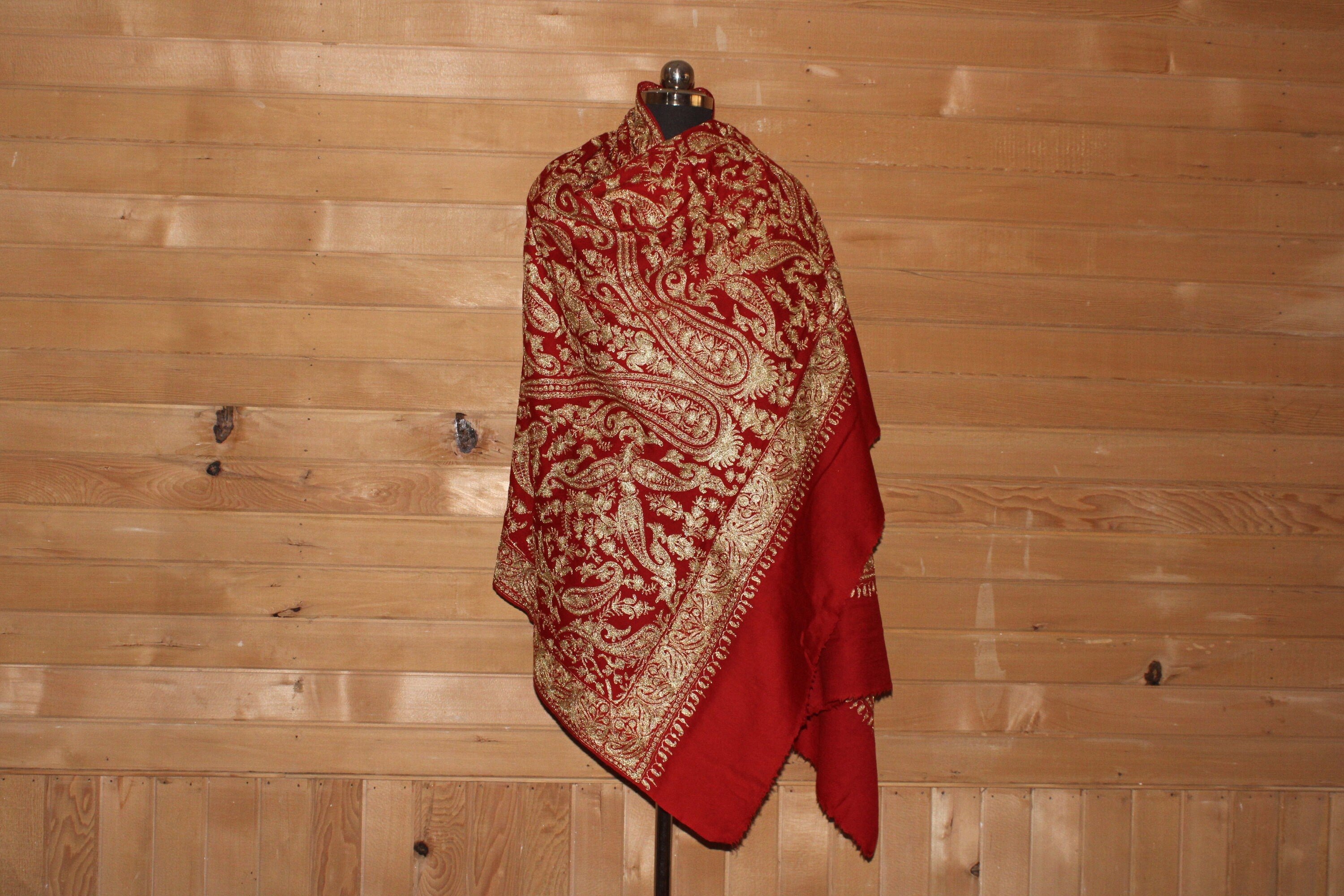 Bridal Embroidered Shawl, Kashmiri Tilla Shawl For Women, Indian Wedding Shawl, Bridal Cover Up Wrap, Zari Embroidered Cashmere Shawl