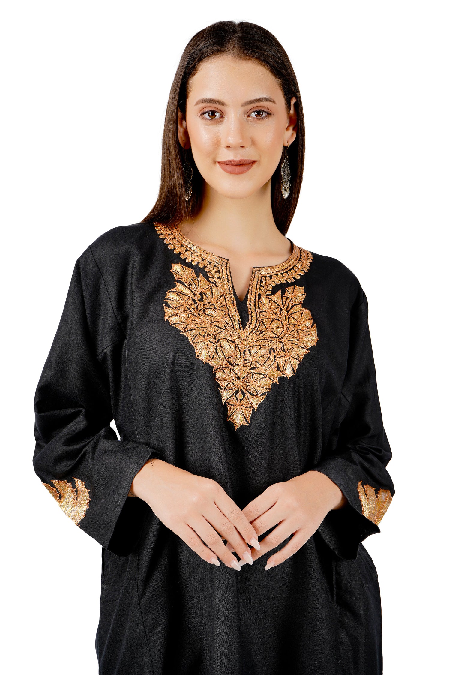 Kashmiri Tilla Embroidered Kurti with Bottom Pant, Cotton Kurti with Pant Set, Kashmiri Tilla Embroidered Kurti Pant Co-ord Set