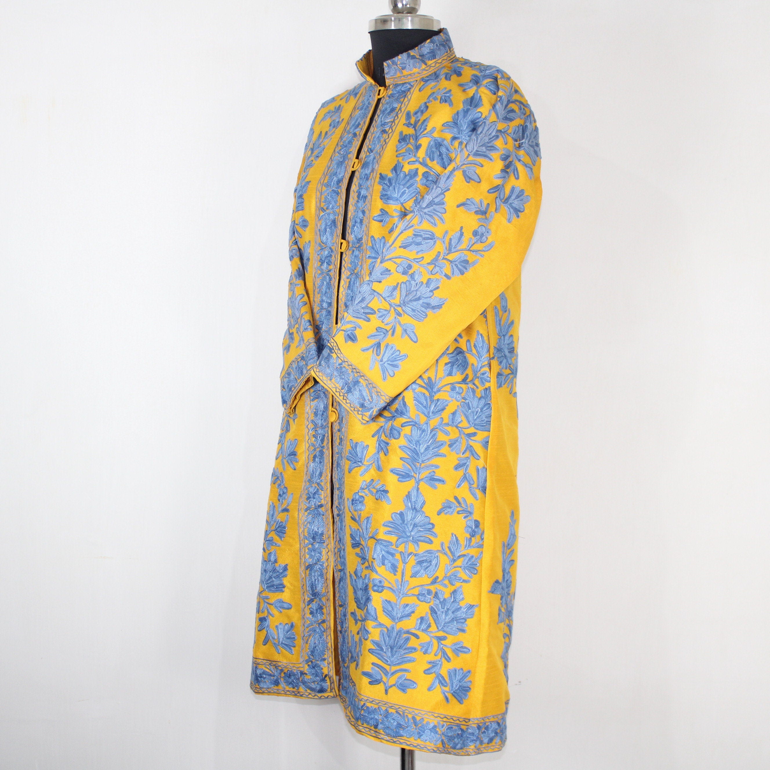 Kashmiri Jacket, embroidered silk jacket, long length coat, Bohemian Jacket, embroidered jacket, long embroidered coat, silk summer jacket