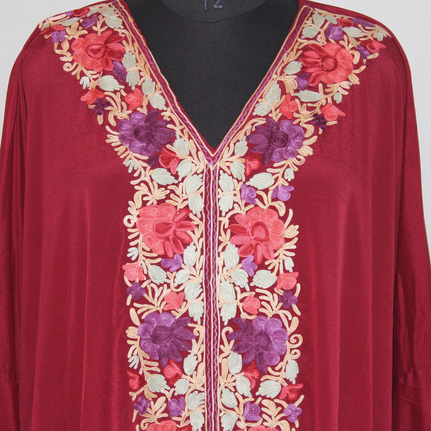 Kashmiri Aari Embroidered crepe silk Kaftan for Women, Handmade Kaftan Dress for Girls, Cotton Maxi Dress for Summers,