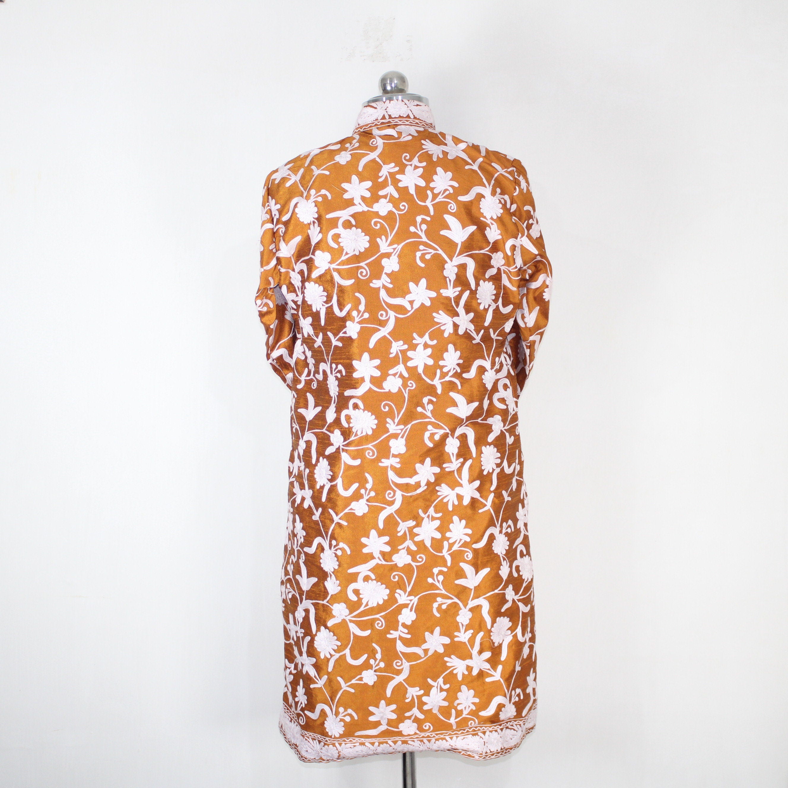 Bohemian Silk Jacket: Kashmiri Embroidered Coat for Summer