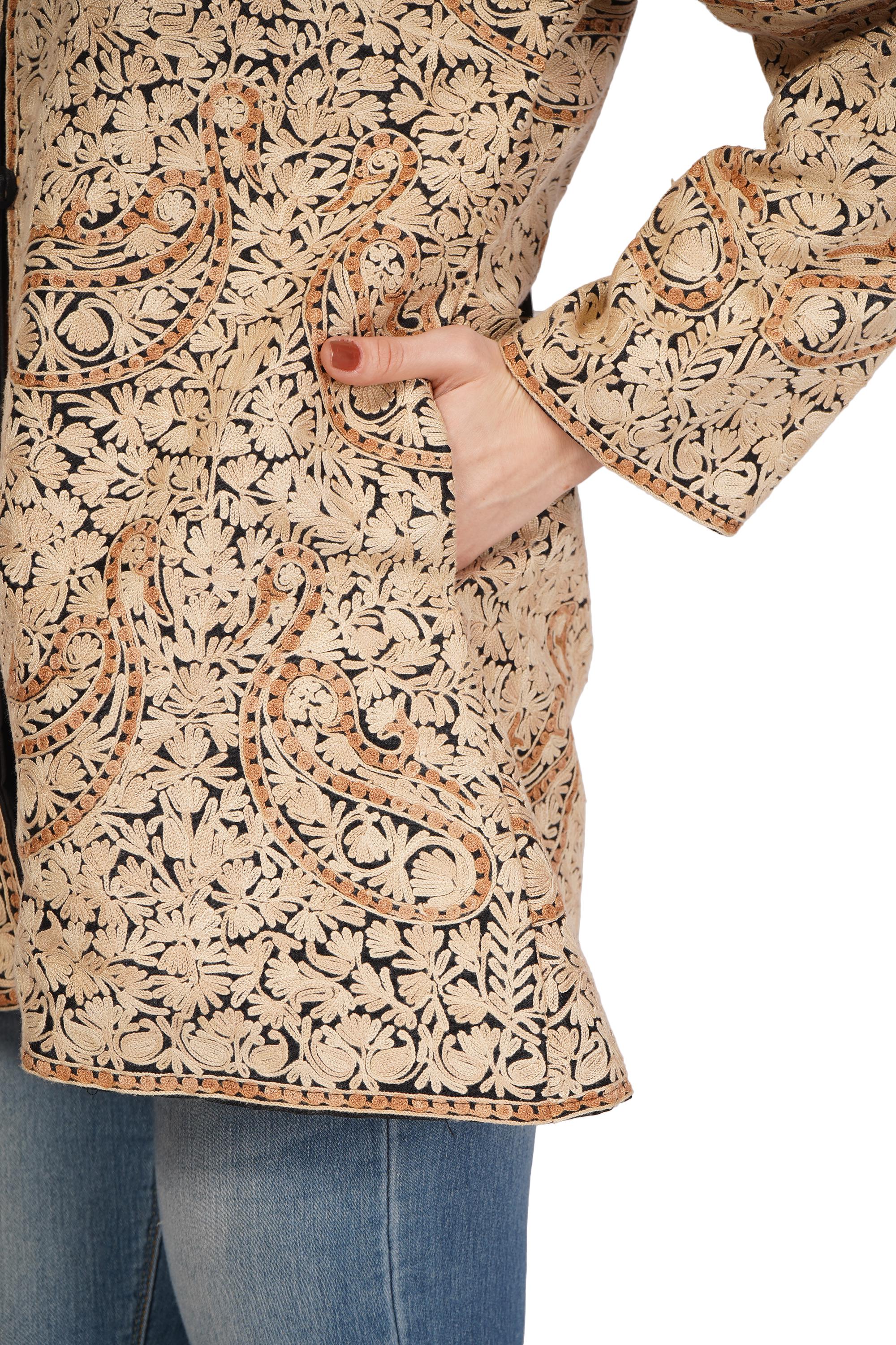 Kashmiri Bohemian Jacket, Short Embroidered Silk Coat, Ethnic Winter Outerwear, Handcrafted Fashion, Wool Jacket For Women