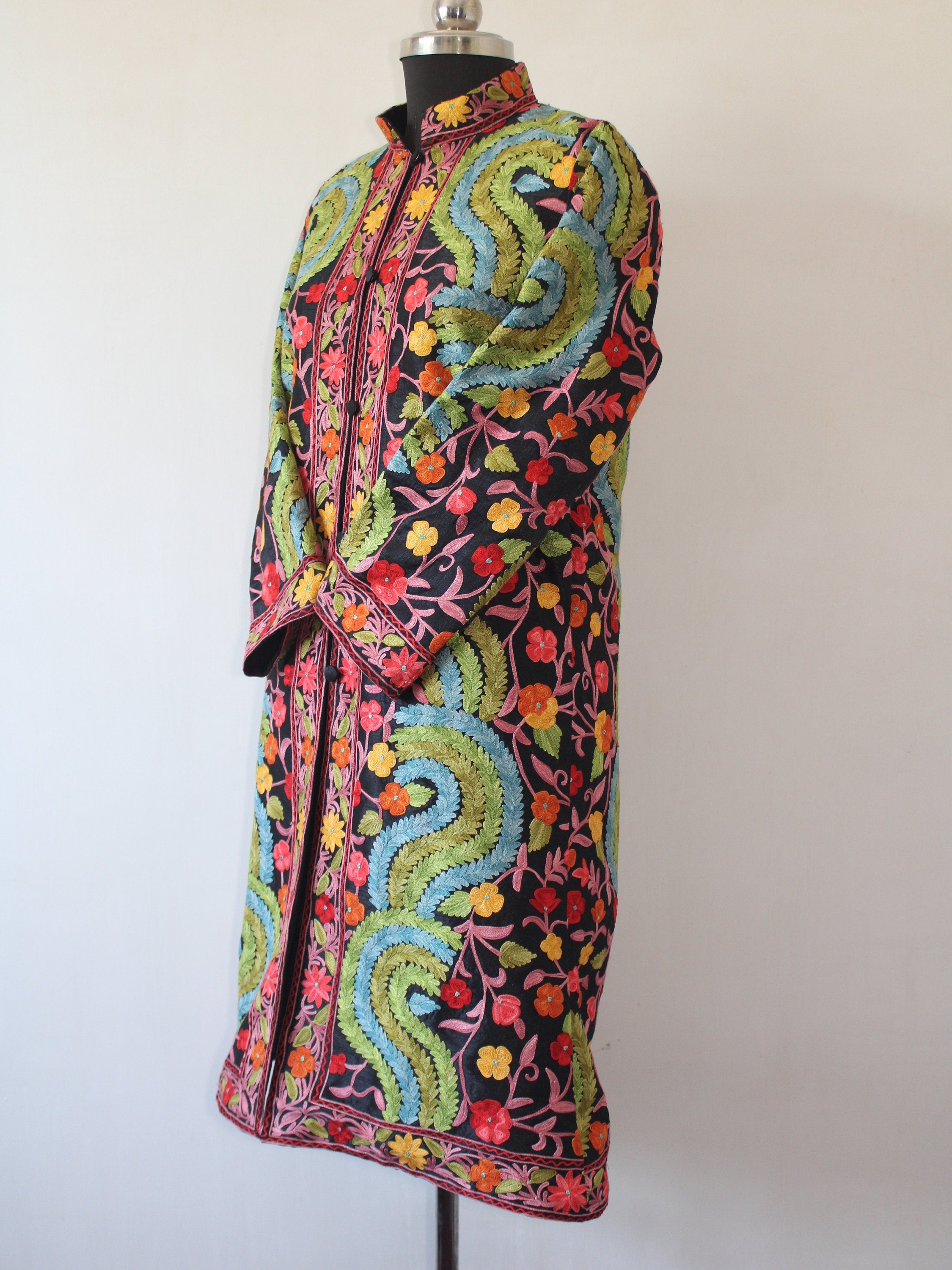 Kashmiri Jacket, Embroidered Silk Jacket, Long Length Coat, Bohemian Jacket, Embroidered Jacket, Long Embroidered Coat, Wool Winter Jacket - BATIN