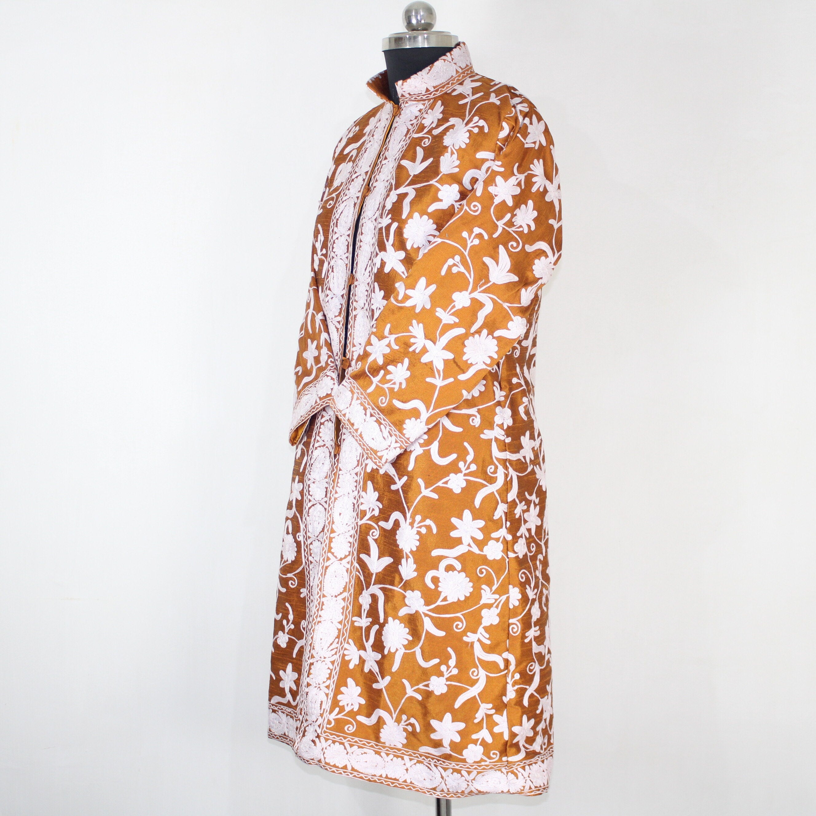 Bohemian Silk Jacket: Kashmiri Embroidered Coat for Summer
