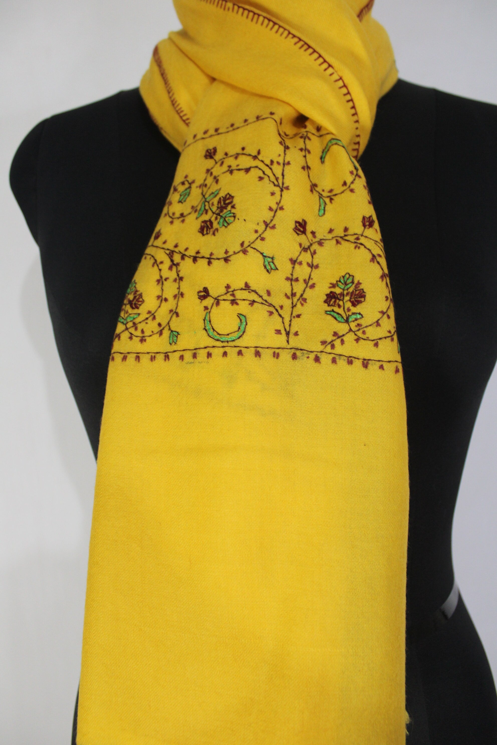 Kashmiri Sozni Embroidery Scarf, Pure Cashmere Wrap, Pashmina Scarf, Kashmiri Handmade Shawl/Wrap, Cashmere Scarf, Mustard Color,