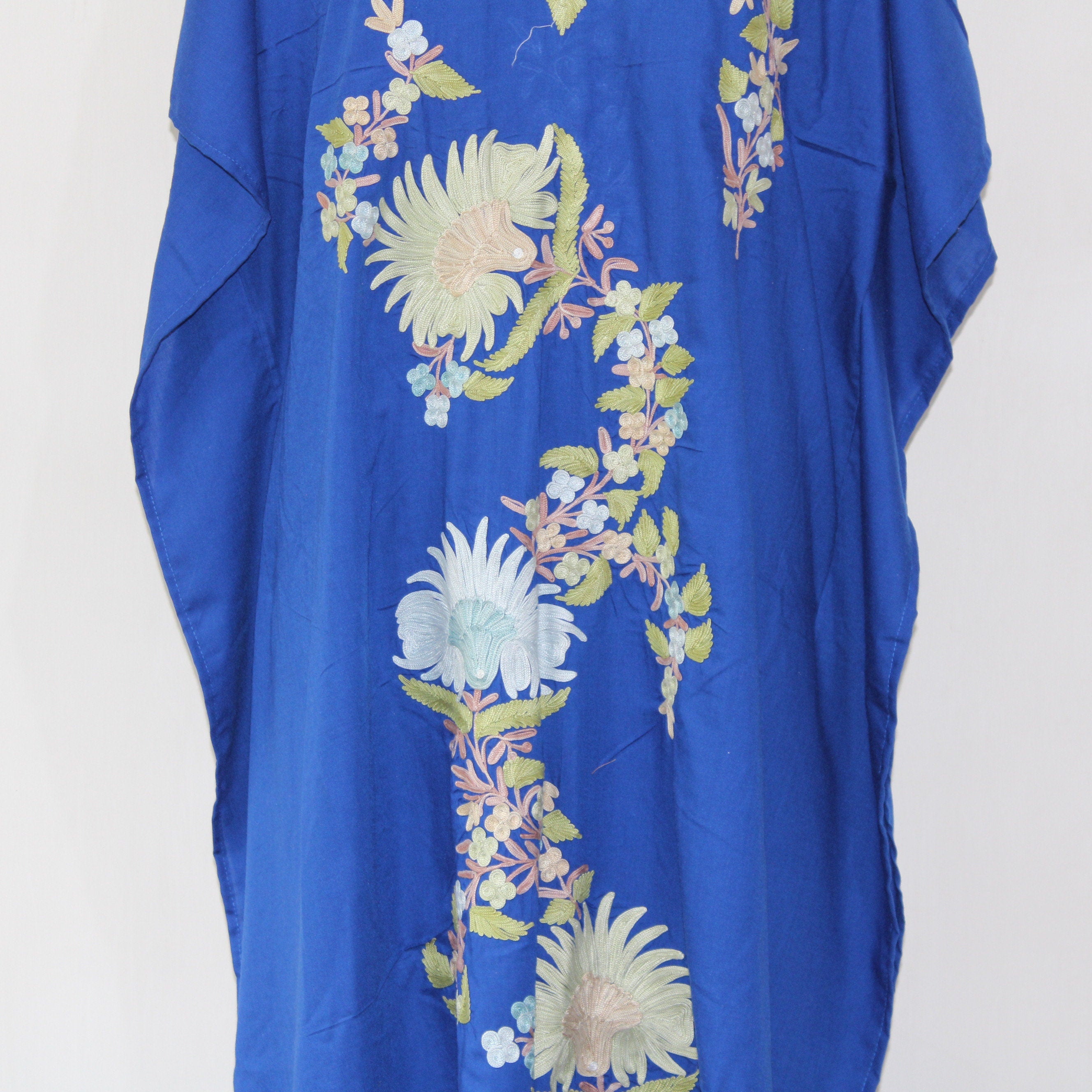 Kashmiri Aari Embroidered Cotton Kaftan for Women, Handmade Kaftan Dress for Girls, Cotton Maxi Dress for Summers
