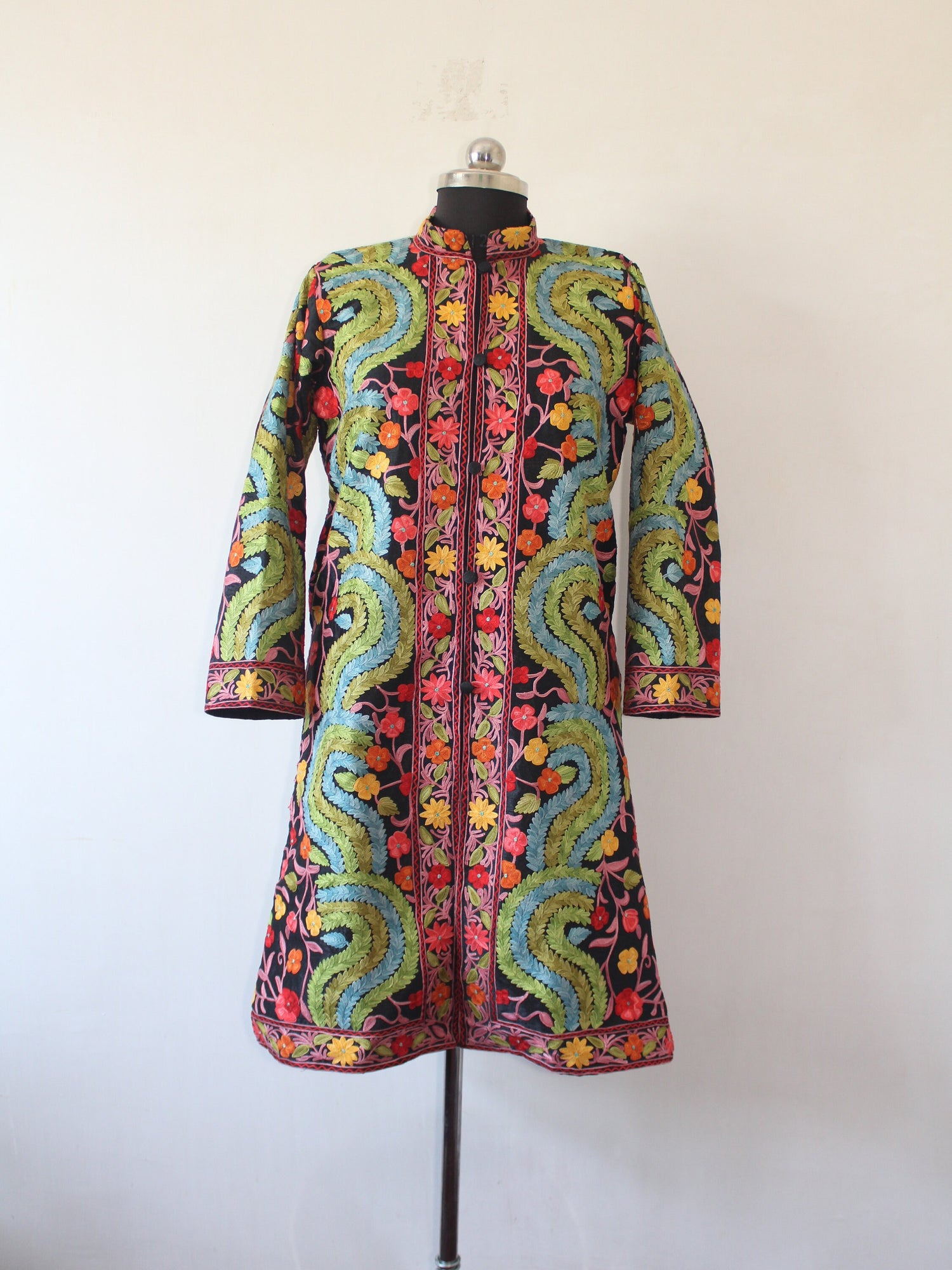 Kashmiri Jacket, Embroidered Silk Jacket, Long Length Coat, Bohemian Jacket, Embroidered Jacket, Long Embroidered Coat, Wool Winter Jacket - BATIN