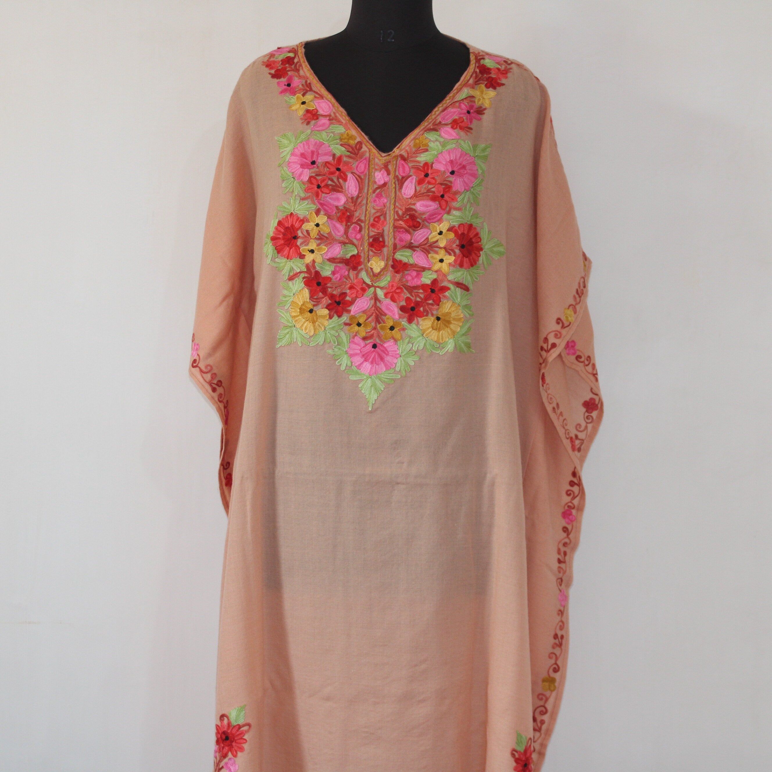 Pashmina Kaftan, Cashmere Aari Embroidered Kaftan, Kashmiri Kaftan, Women Caftan, Designer Kaftan,