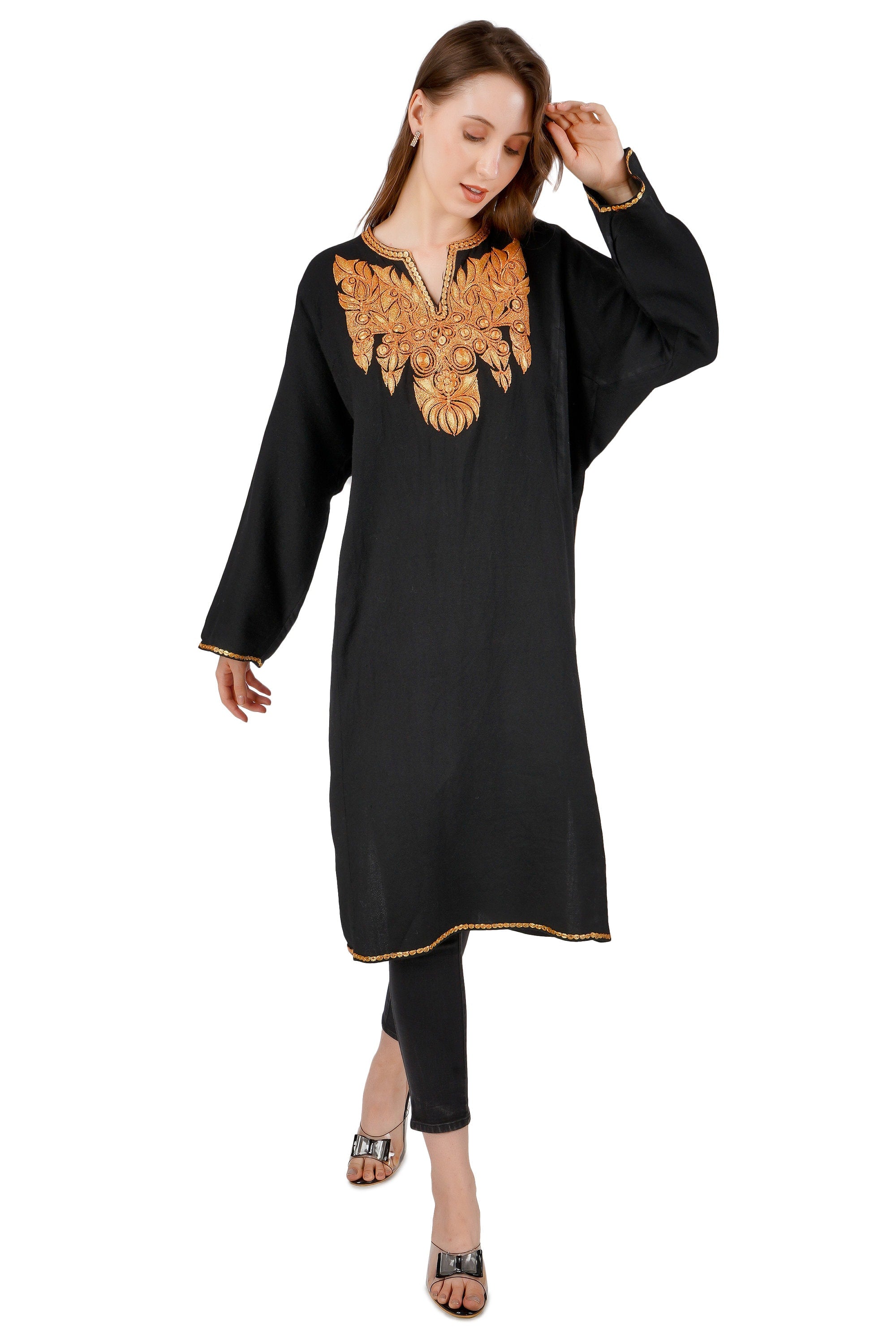 Kashmiri Pheran, Tilla Embroidered Pheran, Women Tunics, Indian Kurtis, Ethnic Wear, Indo Western Wear, Traditional Pheran