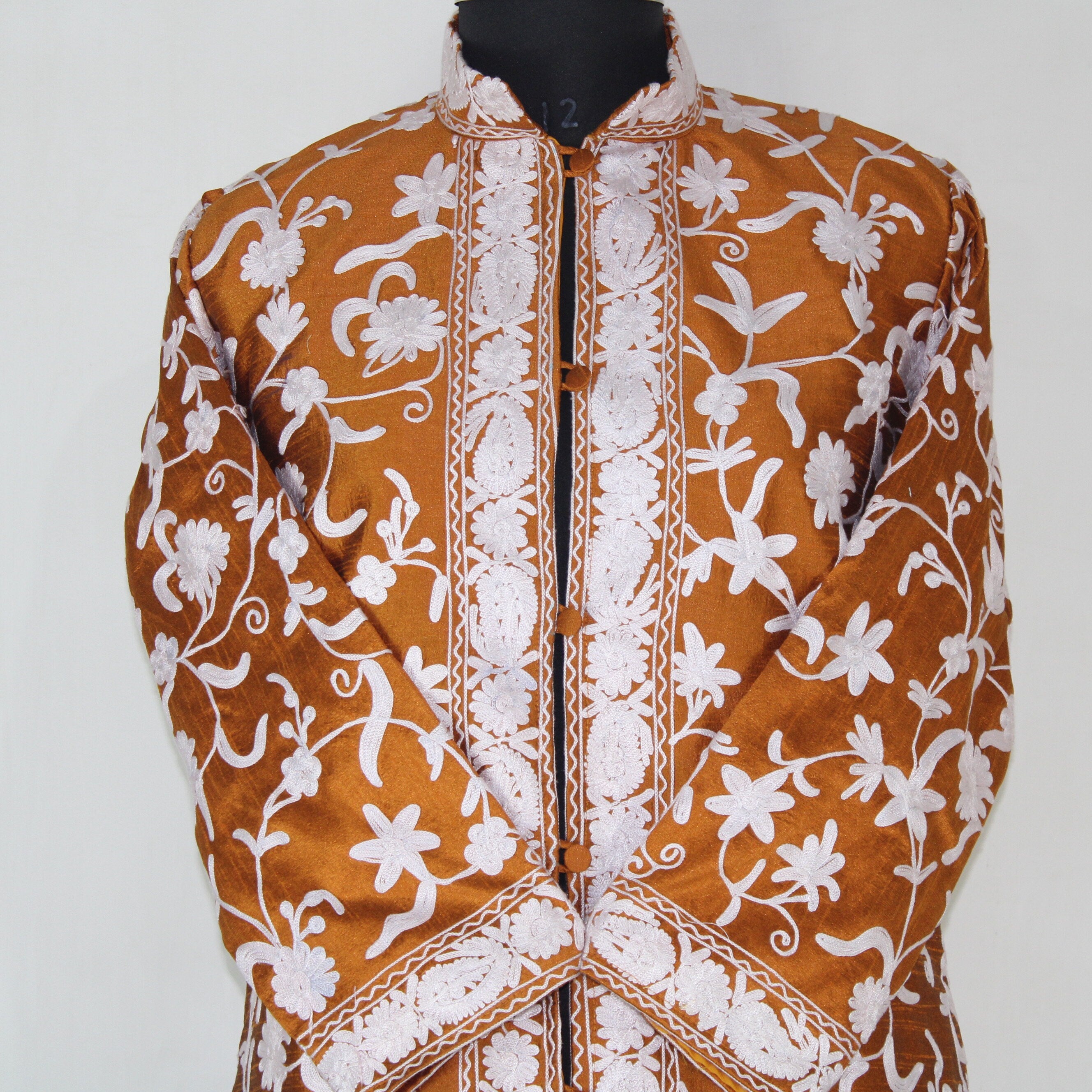 Bohemian Silk Jacket: Kashmiri Embroidered Coat for Summer