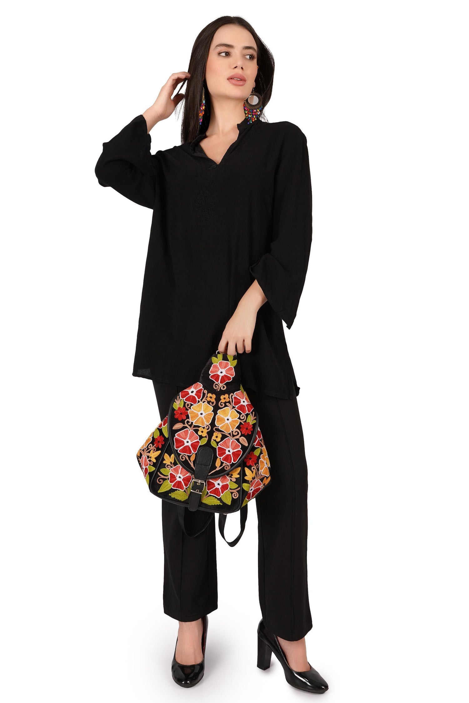 Kashmiri Handbag for Women, Handmade Embroidered Tote, Convertible Backpack, Slouchy Hobo, 2 in 1 bag