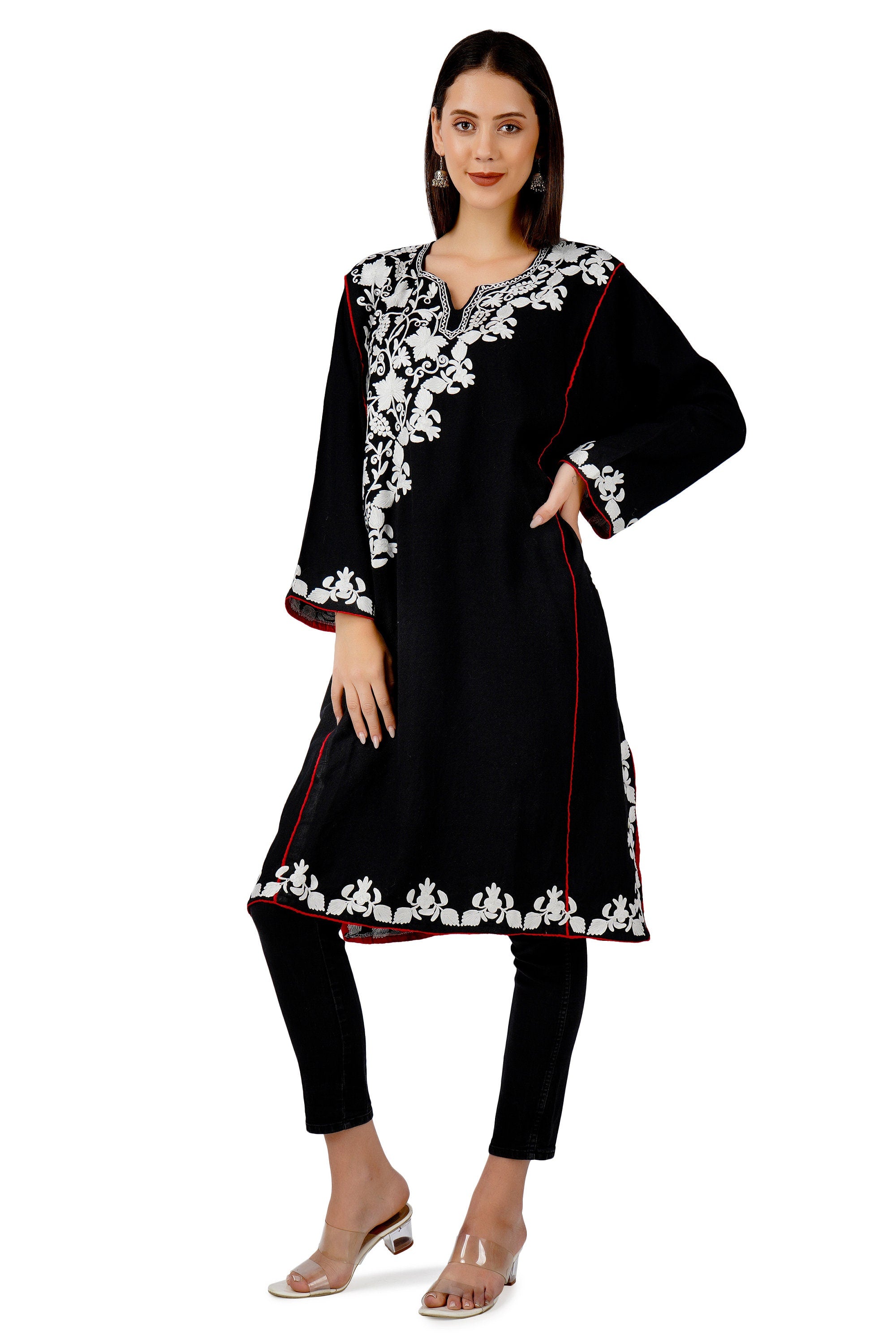 Kashmiri Pheran, Aari Embroidered Pheran, Women Tunics, Indian Kurtis, Ethnic Wear, Indo Western Wear, Traditional Pheran