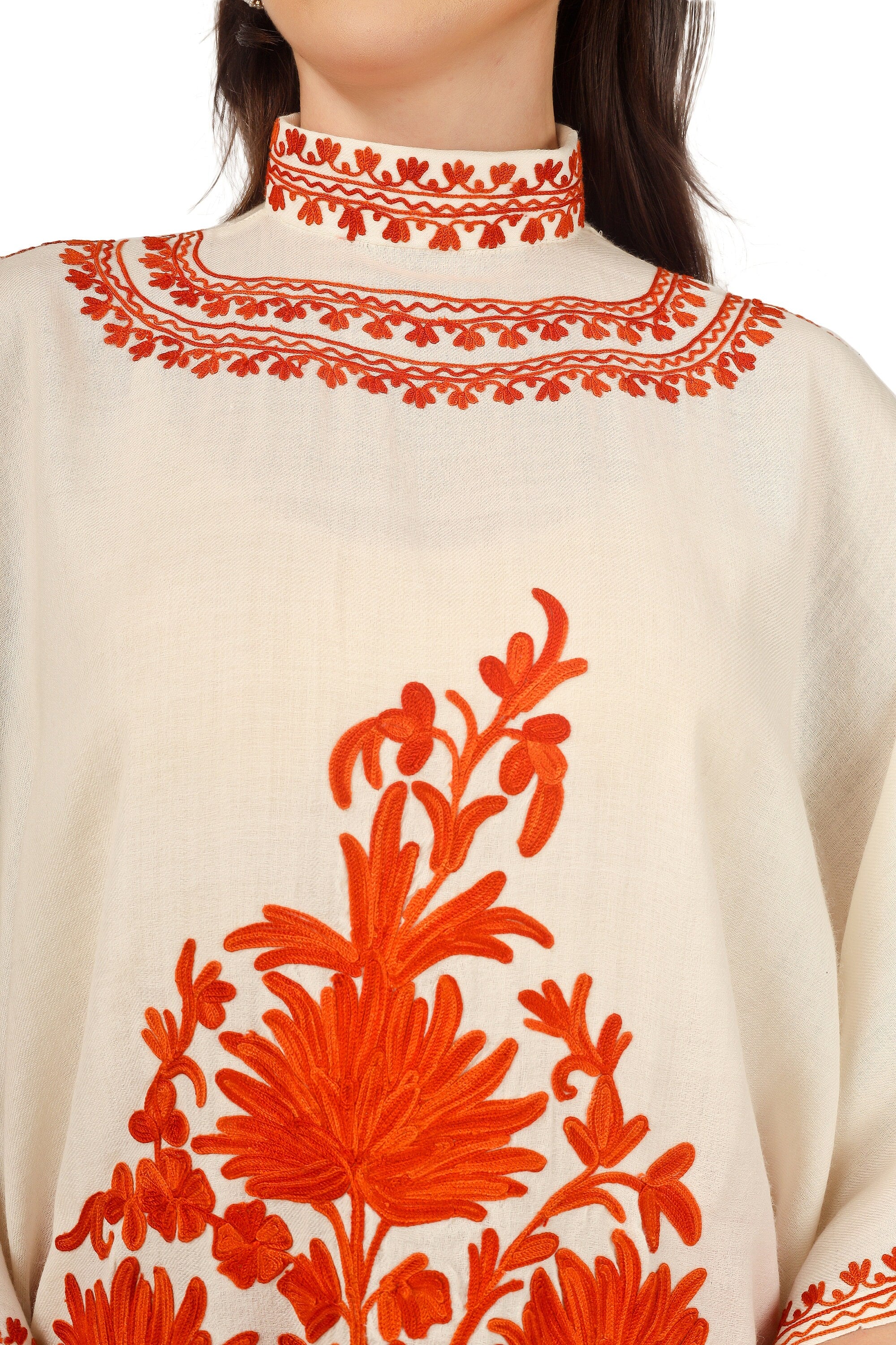 Pashmina Kaftan, Cashmere Aari Embroidered Kaftan, Kashmiri Kaftan, Women Caftan, White Kaftan,