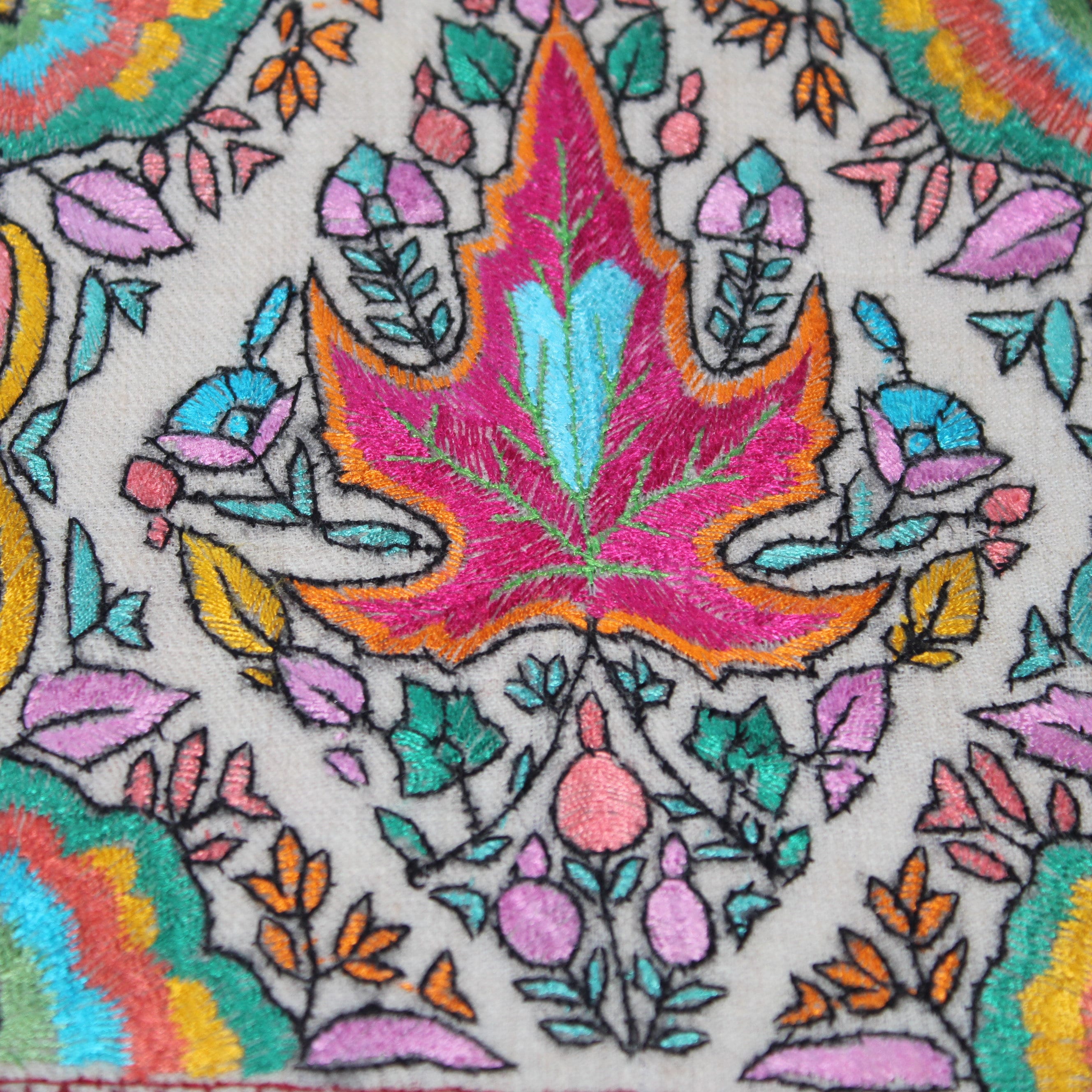 Pure Pashmina Jamawar Shawl with Sozni Hand Embroidery, Handmade Undyed Natural White, Paper Mache Embroidery Shawl
