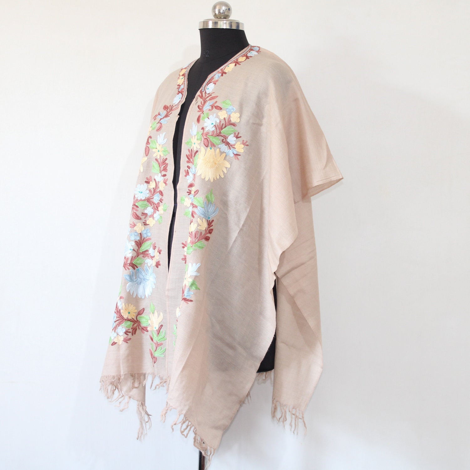 Cape Shawl, Fine Wool Embroidered Cape Shawl, Kashmiri Embroidered Cape Shawl, Kashmiri Cape Shawl For Women, Cape Shawl,