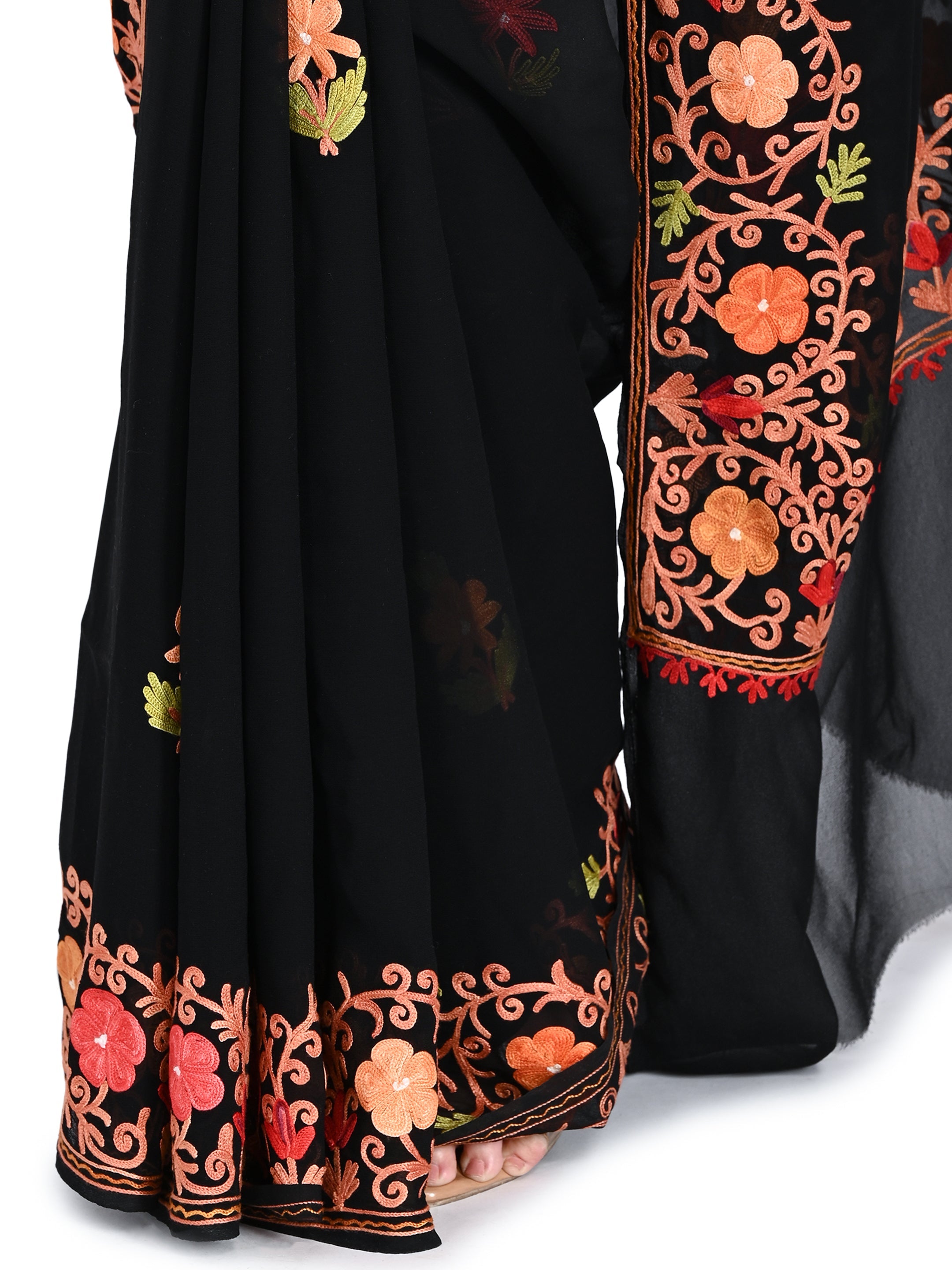 Kashmiri Aari Embroidered Georgette Saree with Unstitched Blouse BATIN