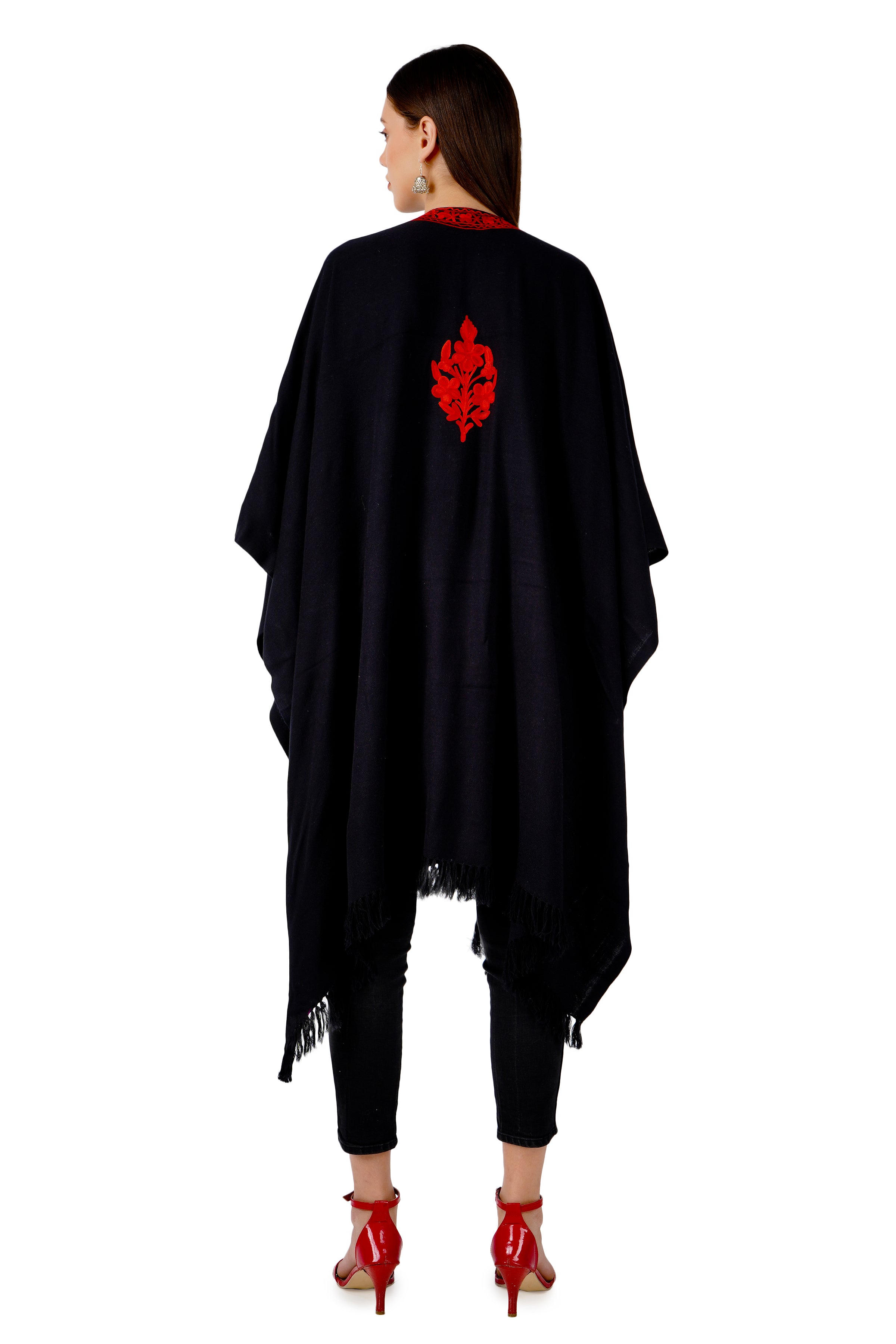 Kashmiri Aari Embroidered Cape Shawl for women, floral embroidered woollen cape shawl, womens poncho, Indian Wrap for women, winter wrap