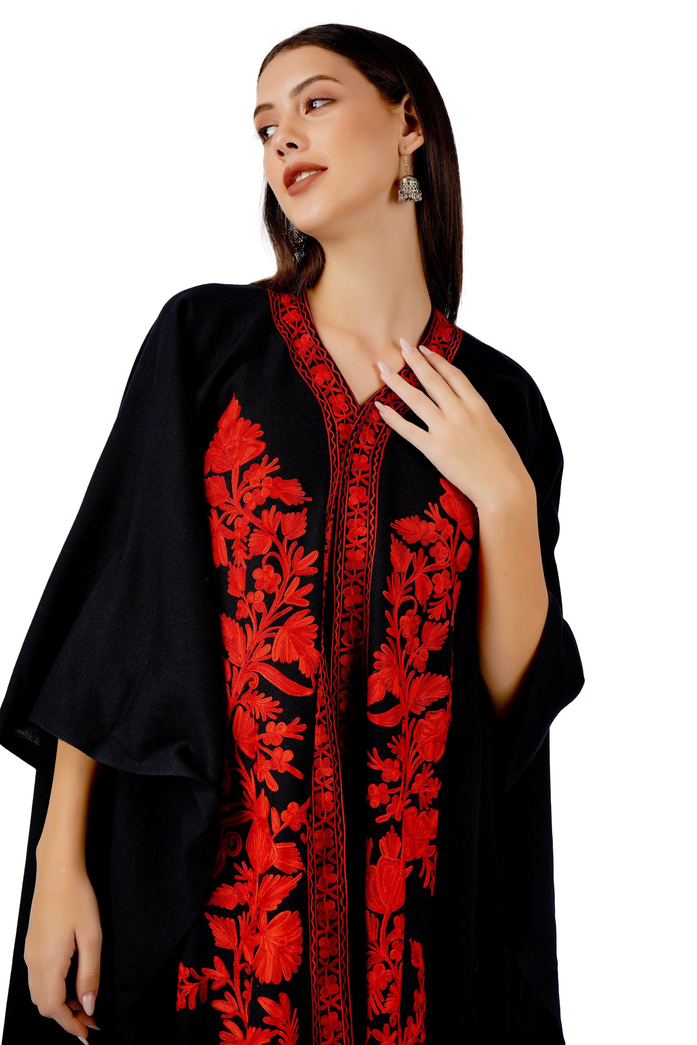 Kashmiri Aari Embroidered Cape Shawl for women, floral embroidered woollen cape shawl, womens poncho, Indian Wrap for women, winter wrap