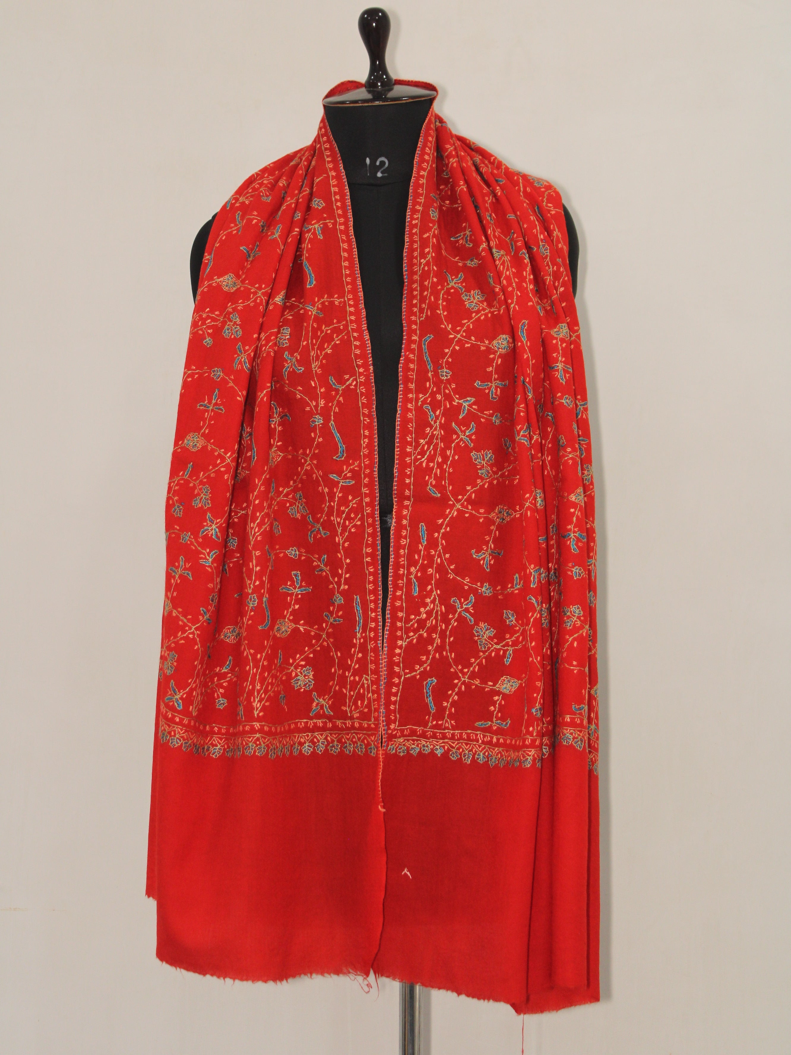 Woolen sozni Embroidered Kashmiri Stole, Handmade Stole, Fine Merino Wool Stole, Premium Scarf, Embroidered Wraps, Red Scarf BATIN