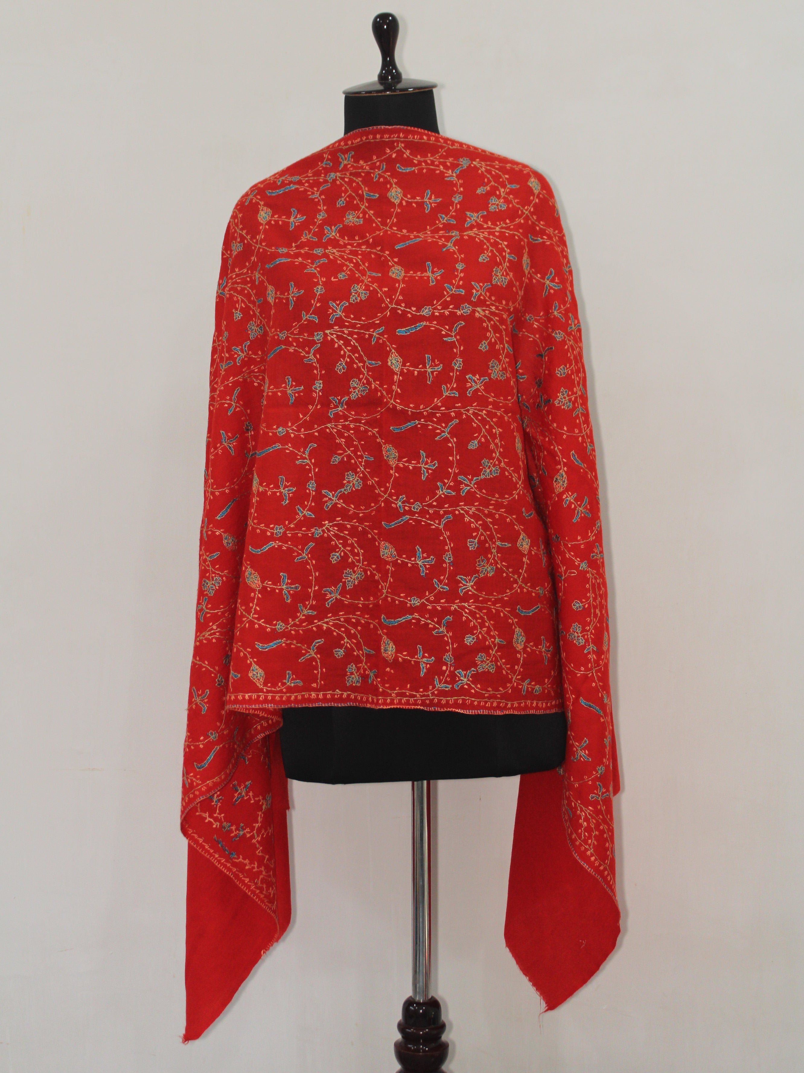 Woolen sozni Embroidered Kashmiri Stole, Handmade Stole, Fine Merino Wool Stole, Premium Scarf, Embroidered Wraps, Red Scarf - BATIN