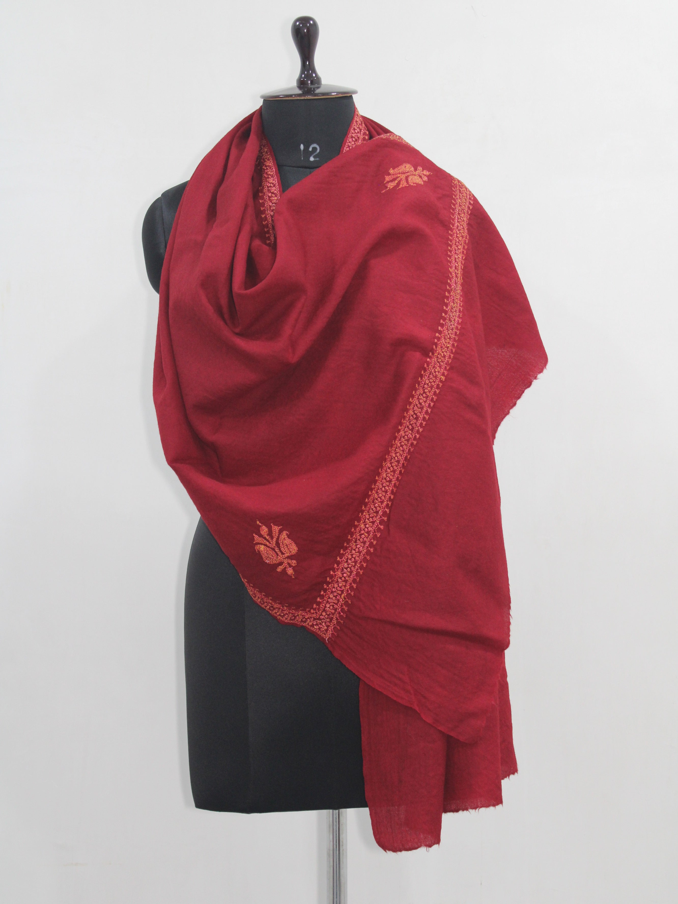 Tilla Hand Embroidered Indian Purewool Stole, Kashmiri Handmade Scarf - BATIN