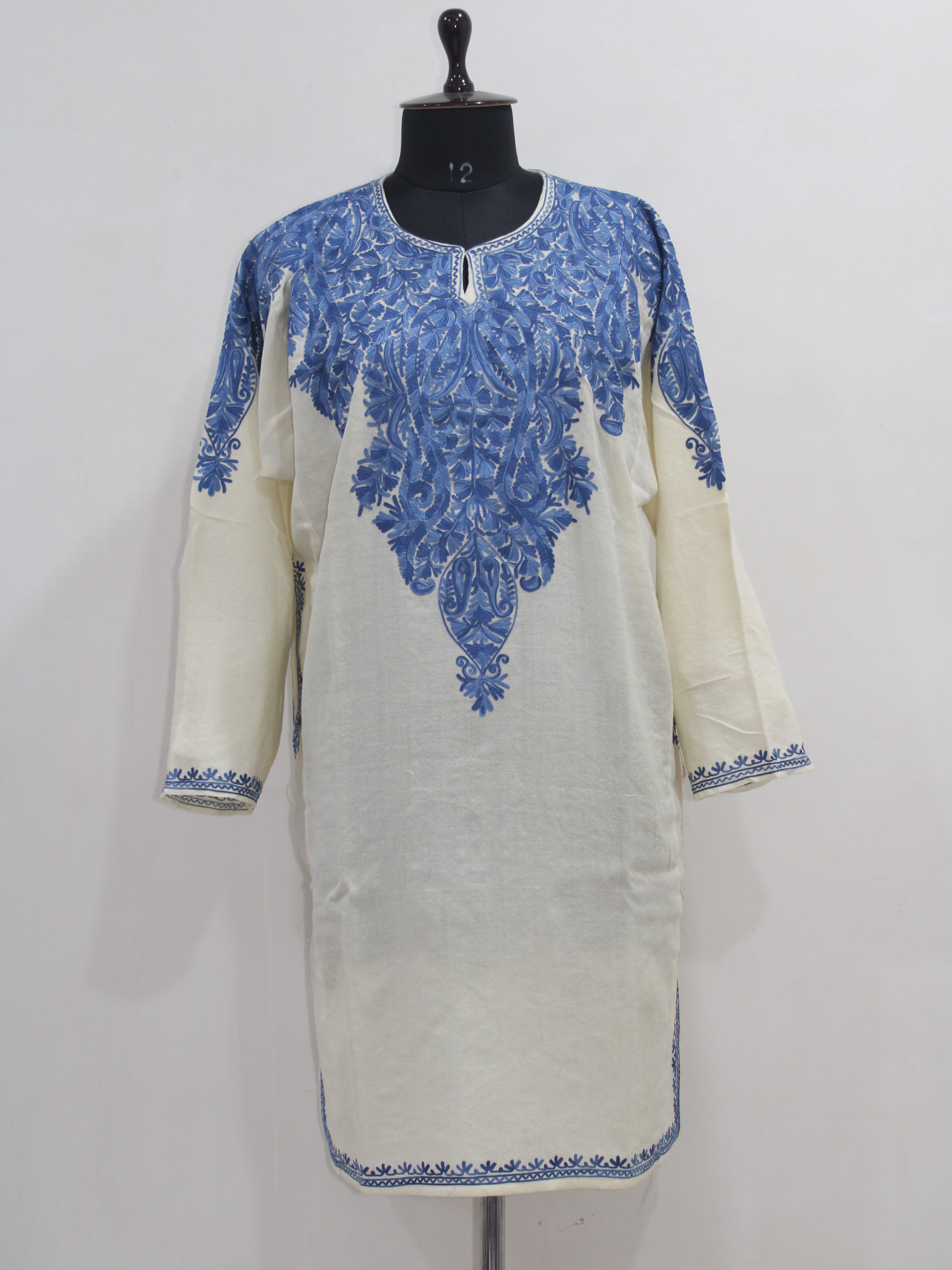 Kashmiri Aari Embroidered Woolen Pheran, Loose Fit Kurta for Women, Paisley Front Back Design