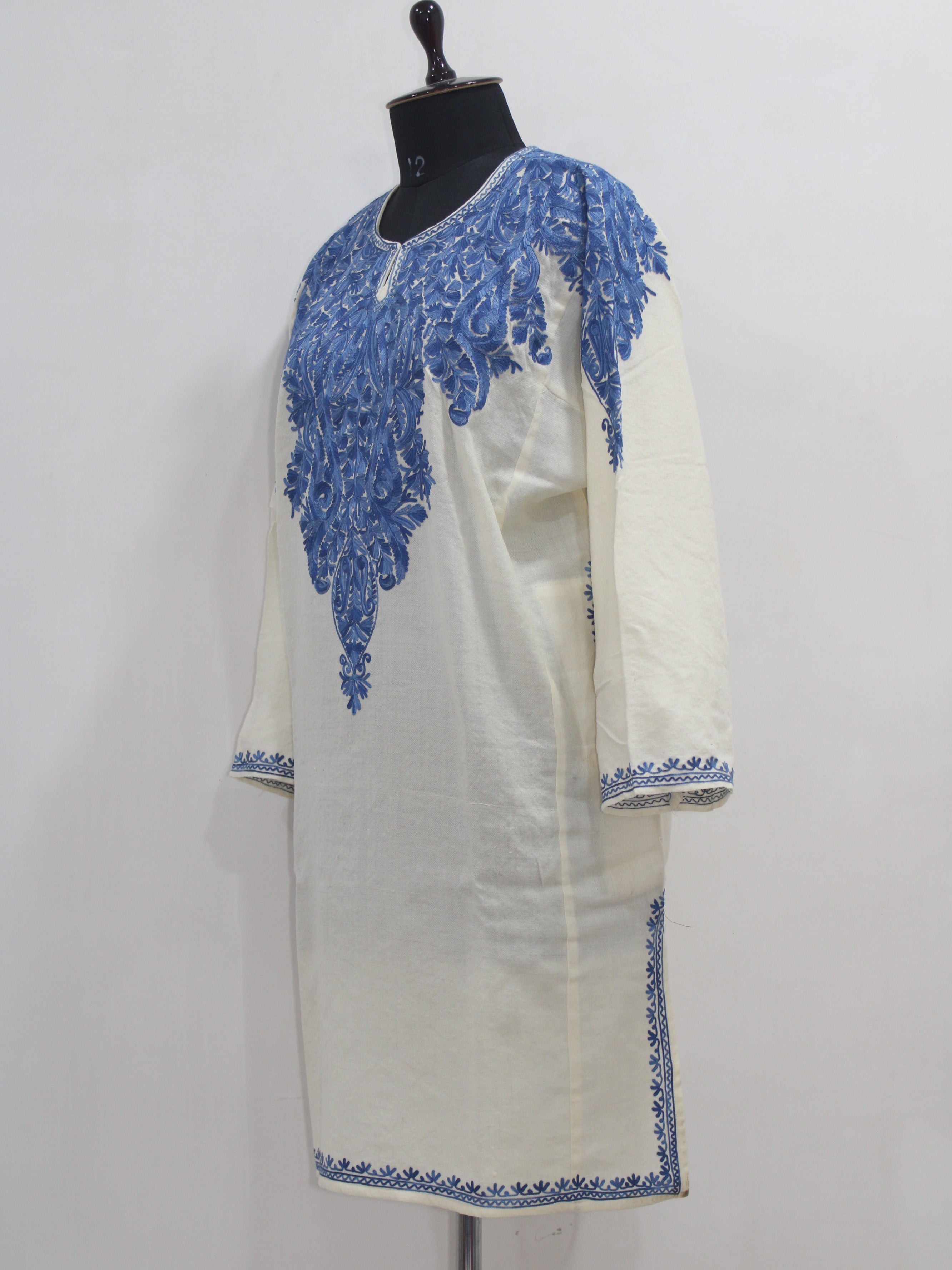 Kashmiri Aari Embroidered Woolen Pheran, Loose Fit Kurta for Women, Paisley Front Back Design