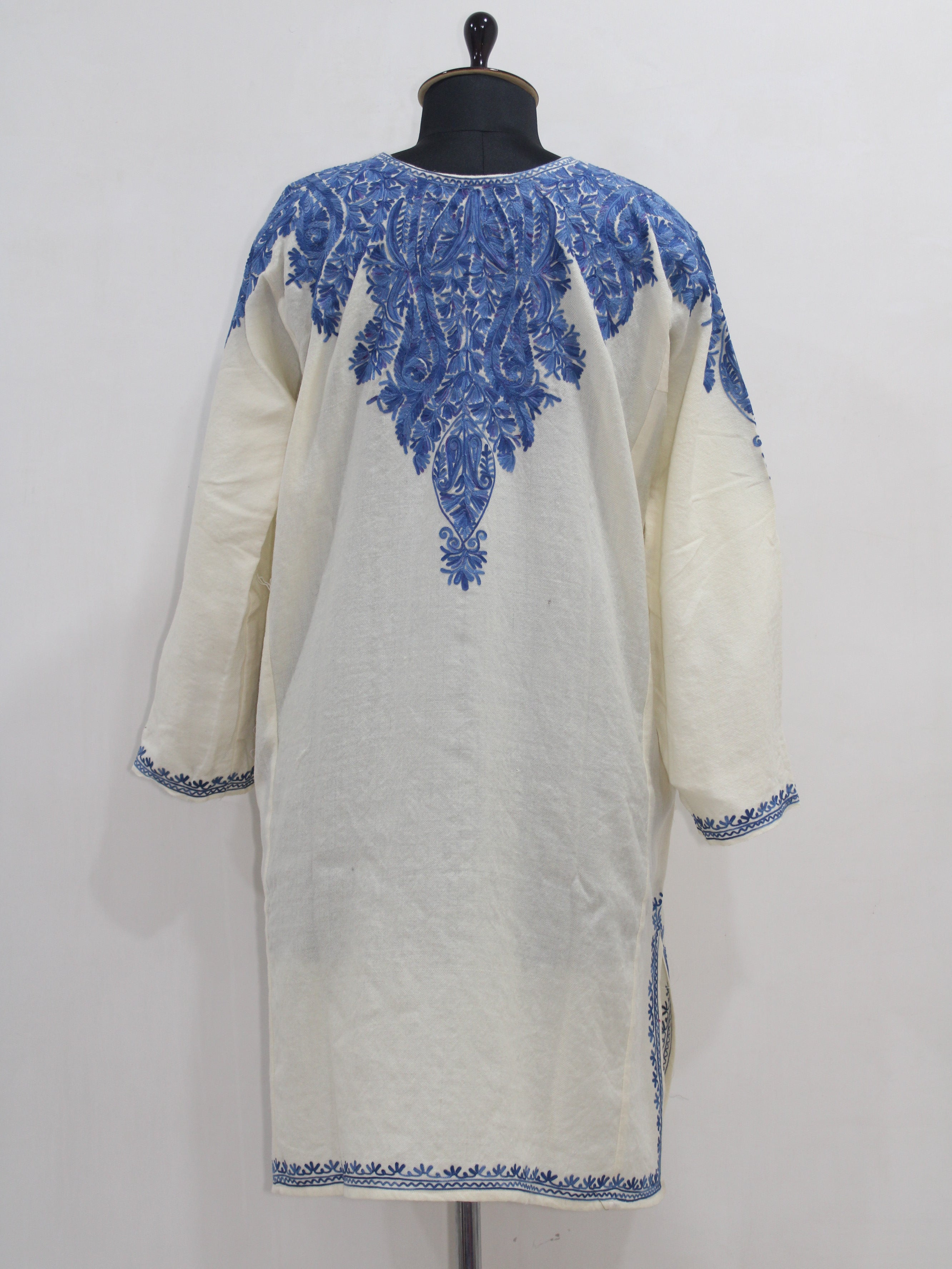 Kashmiri Aari Embroidered Woolen Pheran, Loose Fit Kurta for Women, Paisley Front Back Design