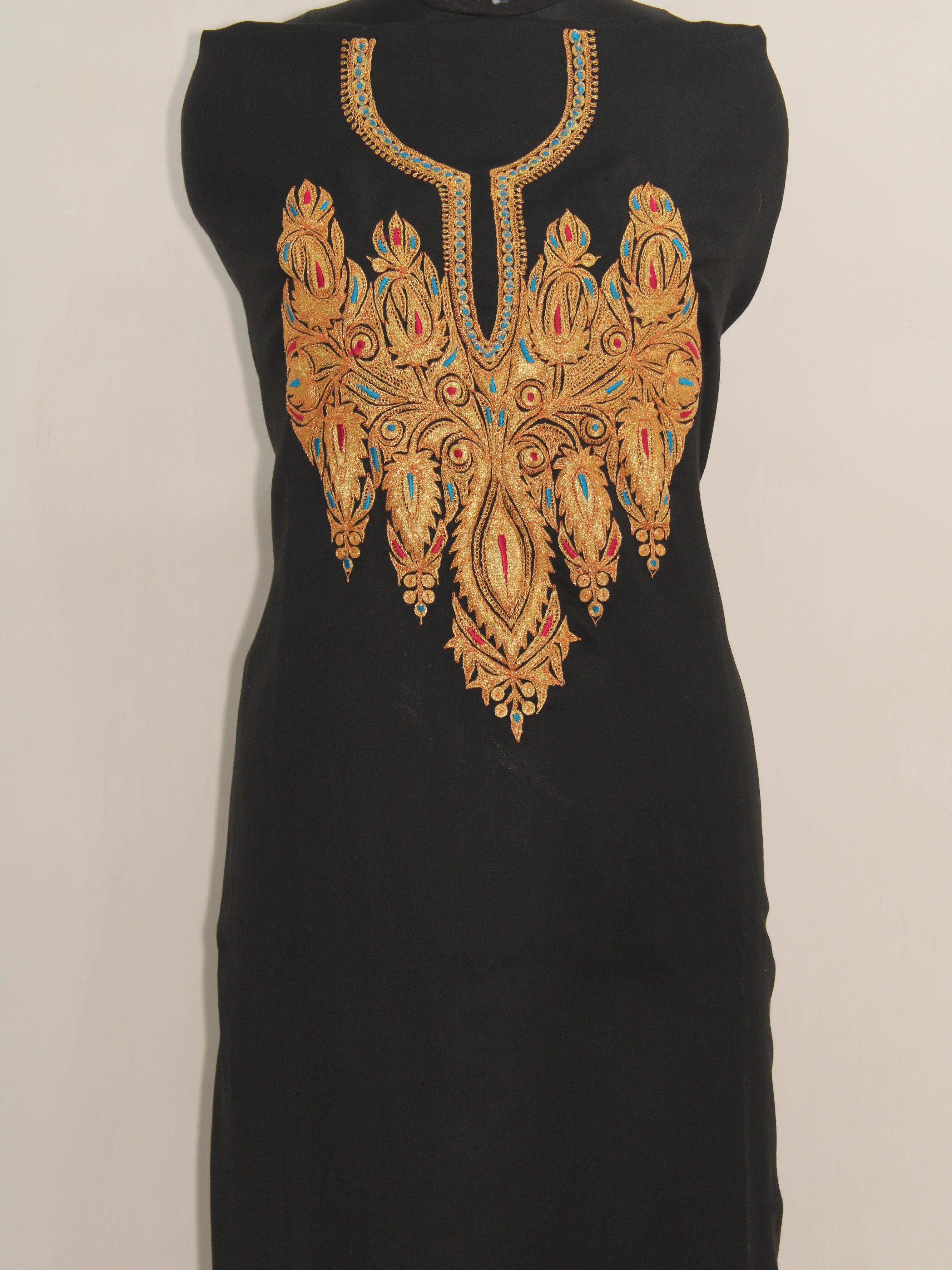 Kashmiri Tilla Embroidered Unstitched Woolen Suit For Women With Stole